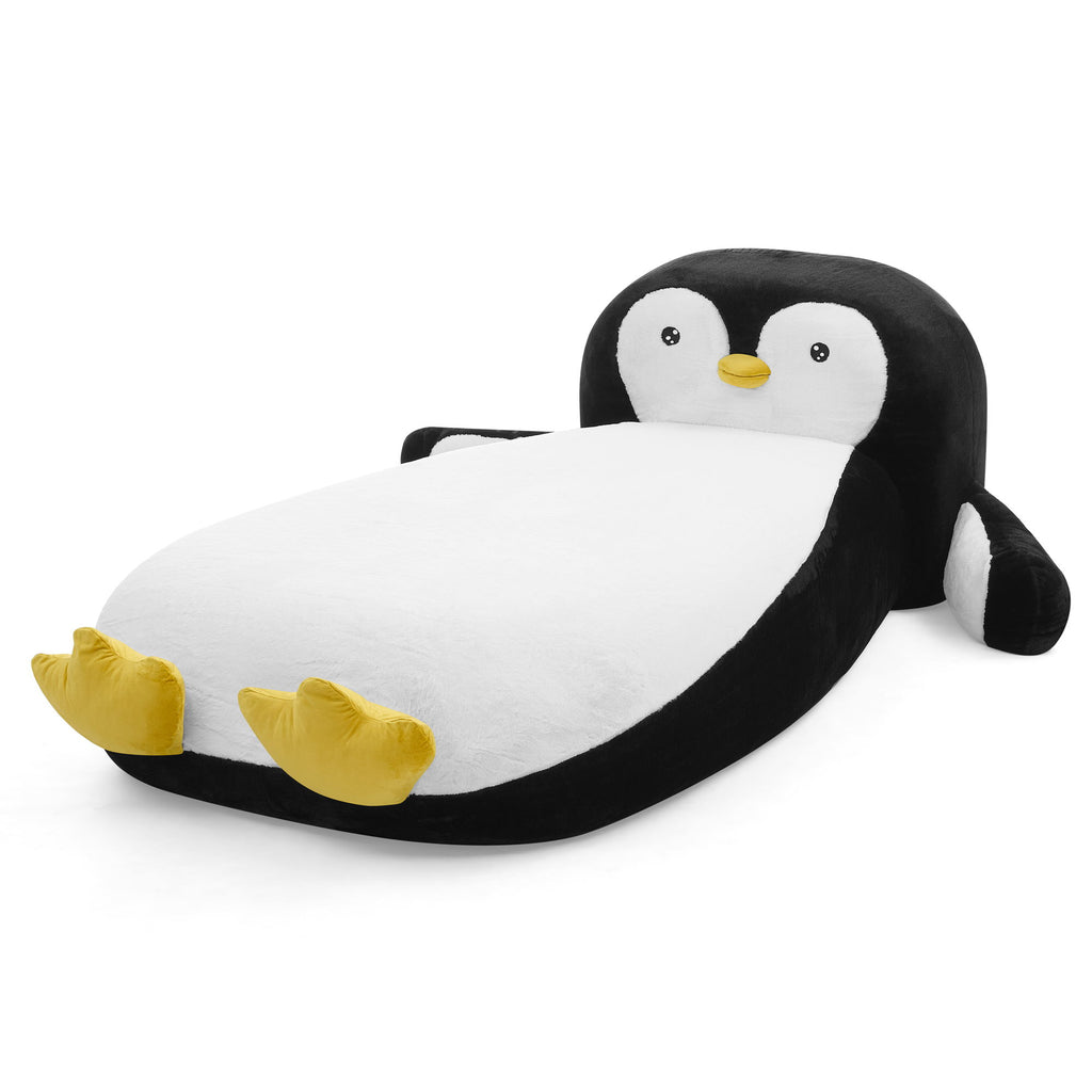 Twin Size Penguin Shaped Bed, Lounger Chair For Kids Bedroom - White / Black