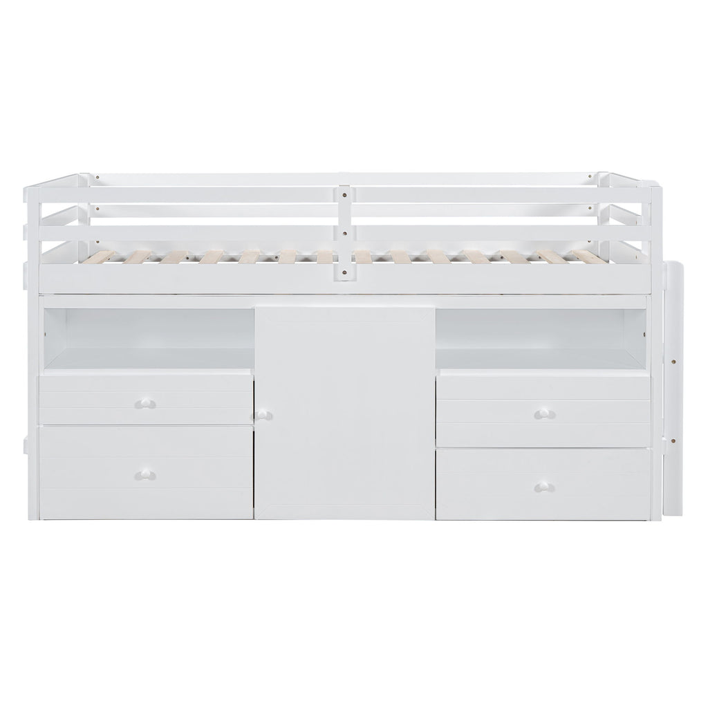 Loft Bed With 4 Drawers, Underneath Cabinet And Shelves