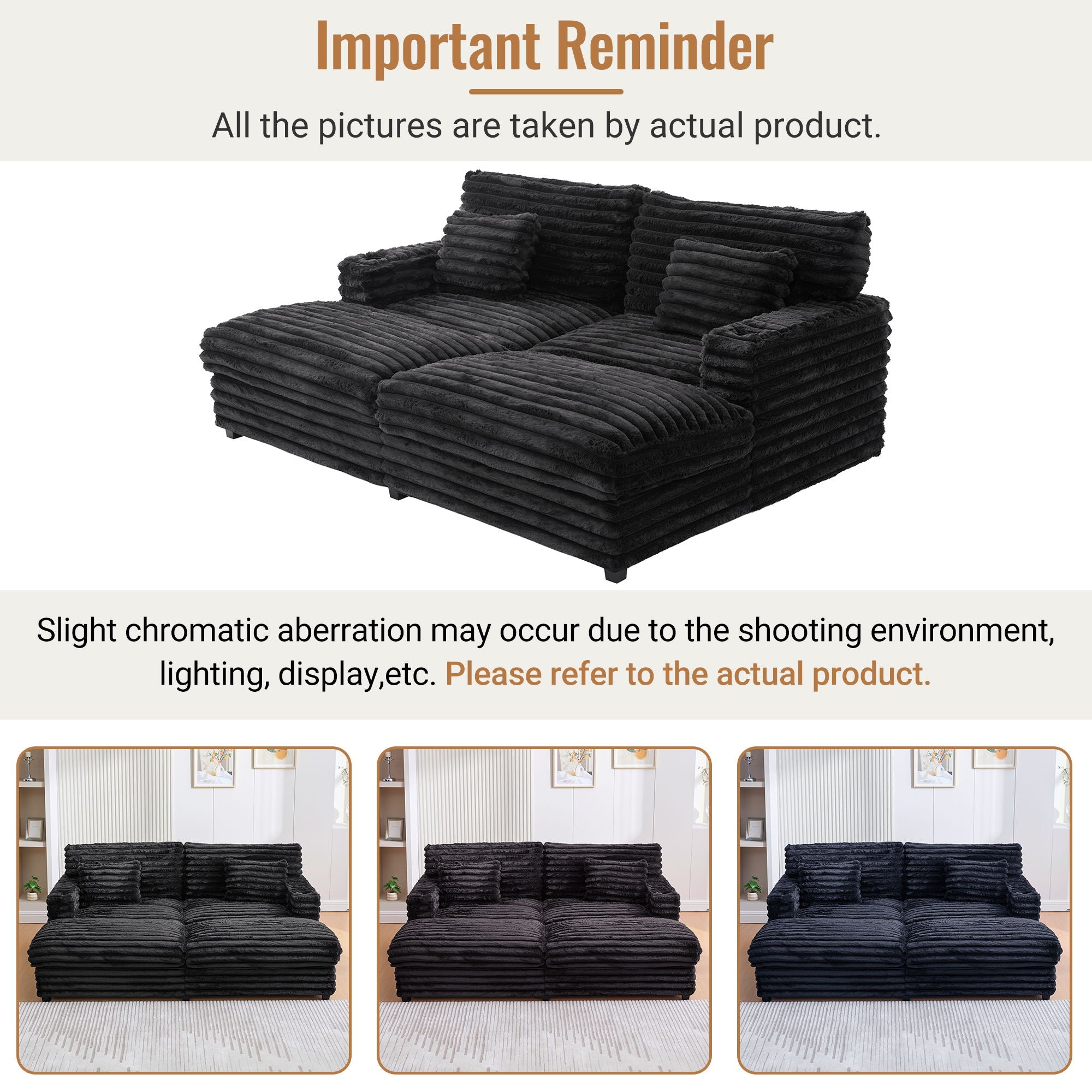 Oversized Double Chaise Lounge Sofa With USB Ports And Cup Holders