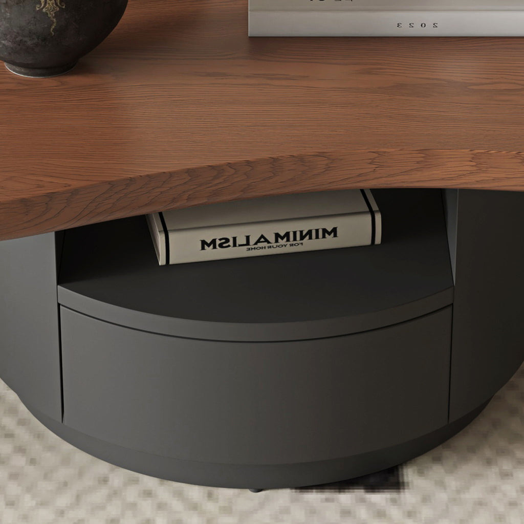 Cloud Coffee Table With 2 Drawers & Multi Layer Storage - Dark Walnut / Matt Black