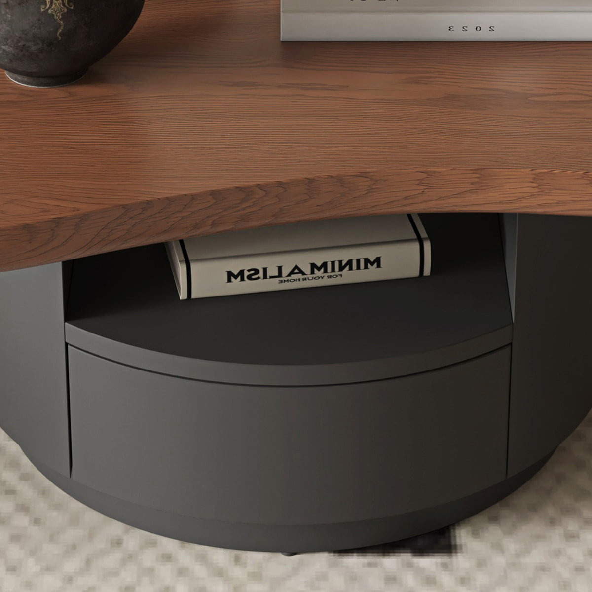 Cloud Coffee Table With 2 Drawers & Multi Layer Storage - Dark Walnut / Matt Black