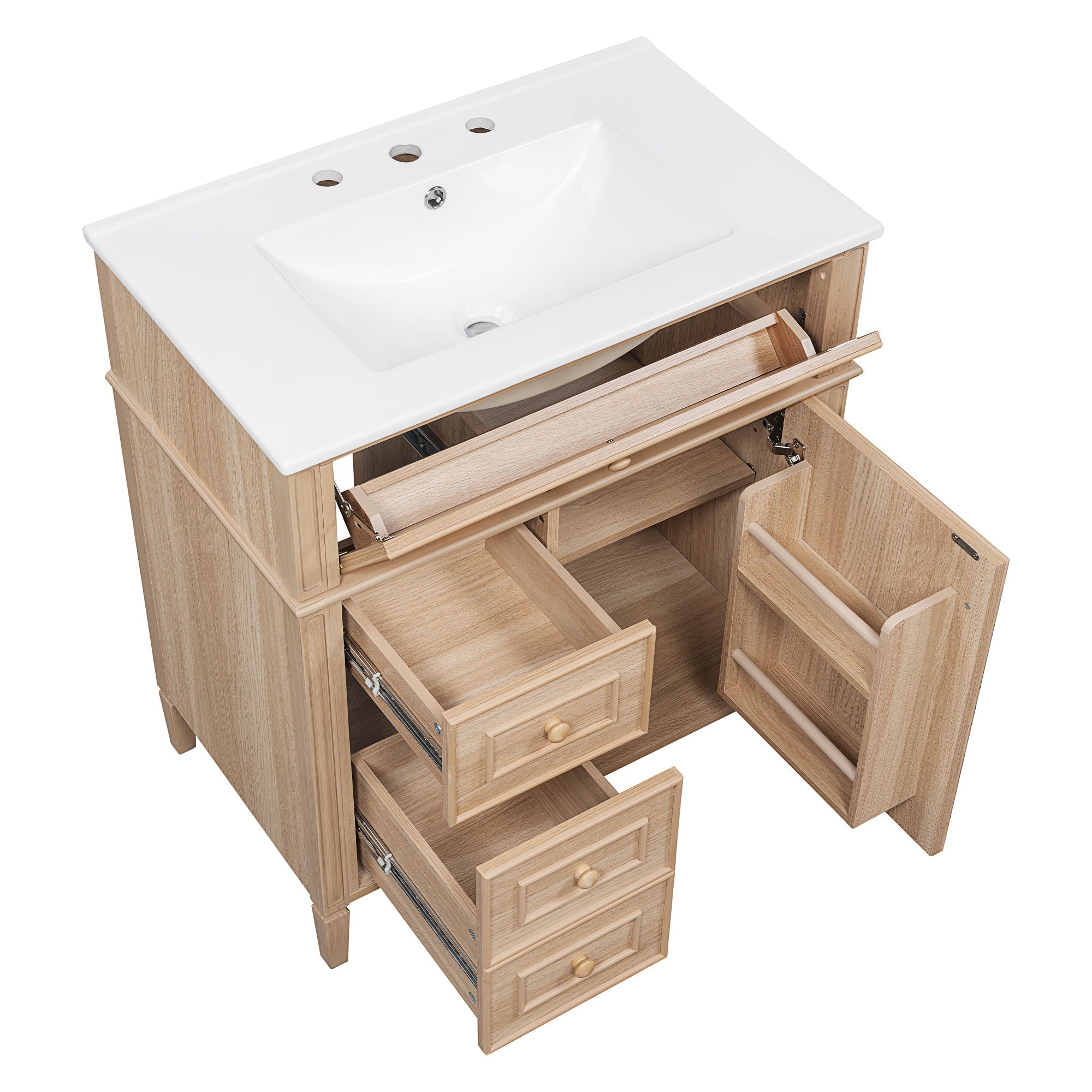 Bathroom Vanity With Sink, Flip Out Drawer, 2 Soft Close Drawers, 1 Soft Close Door - Wood