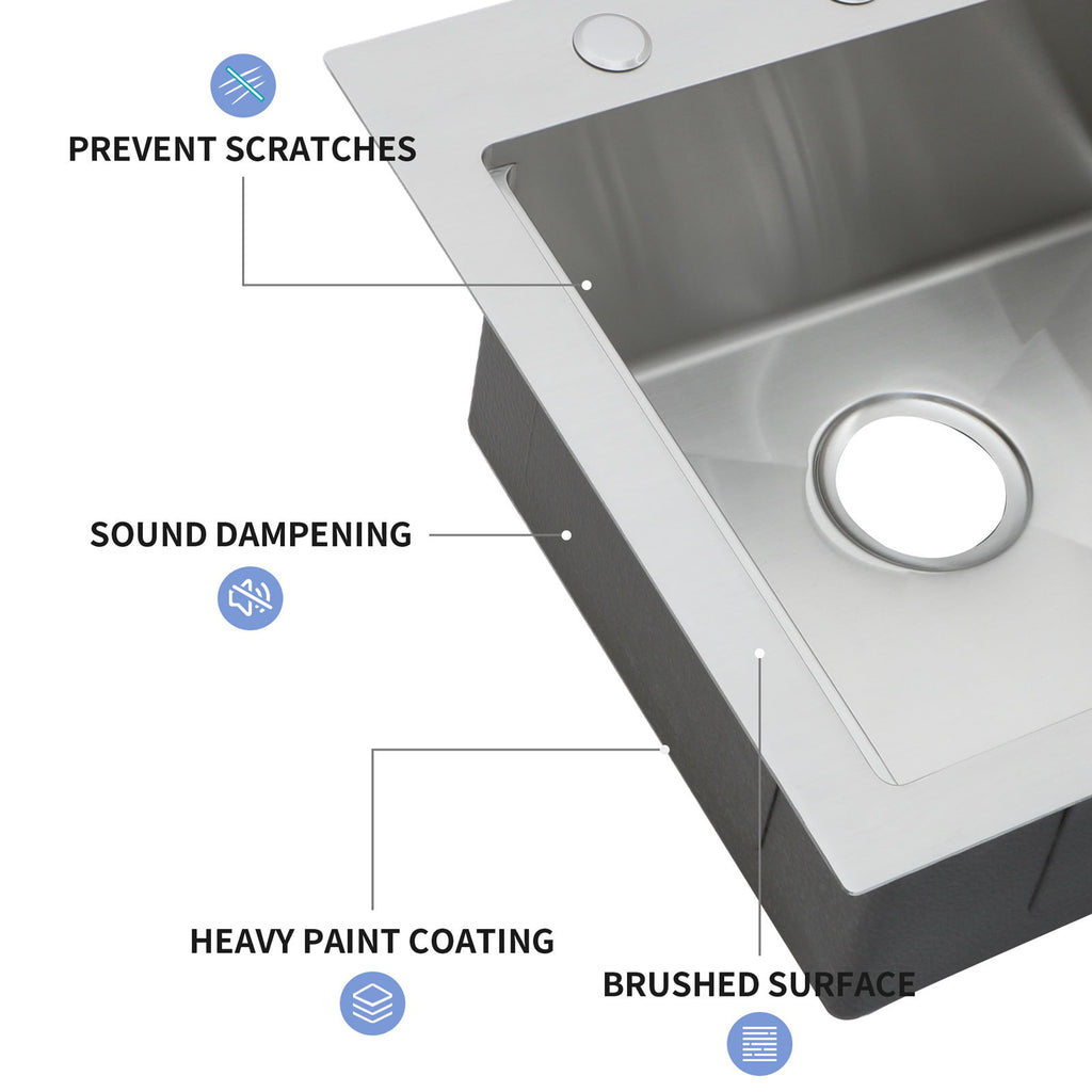 21" Drop In Kitchen Sink With Pull Out Faucet And Sink Cover, 16 Gauge - Brushed Nickel