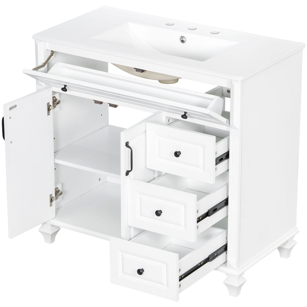 Modern Bathroom Vanity With Sink, 3 Drawers & 2 Doors