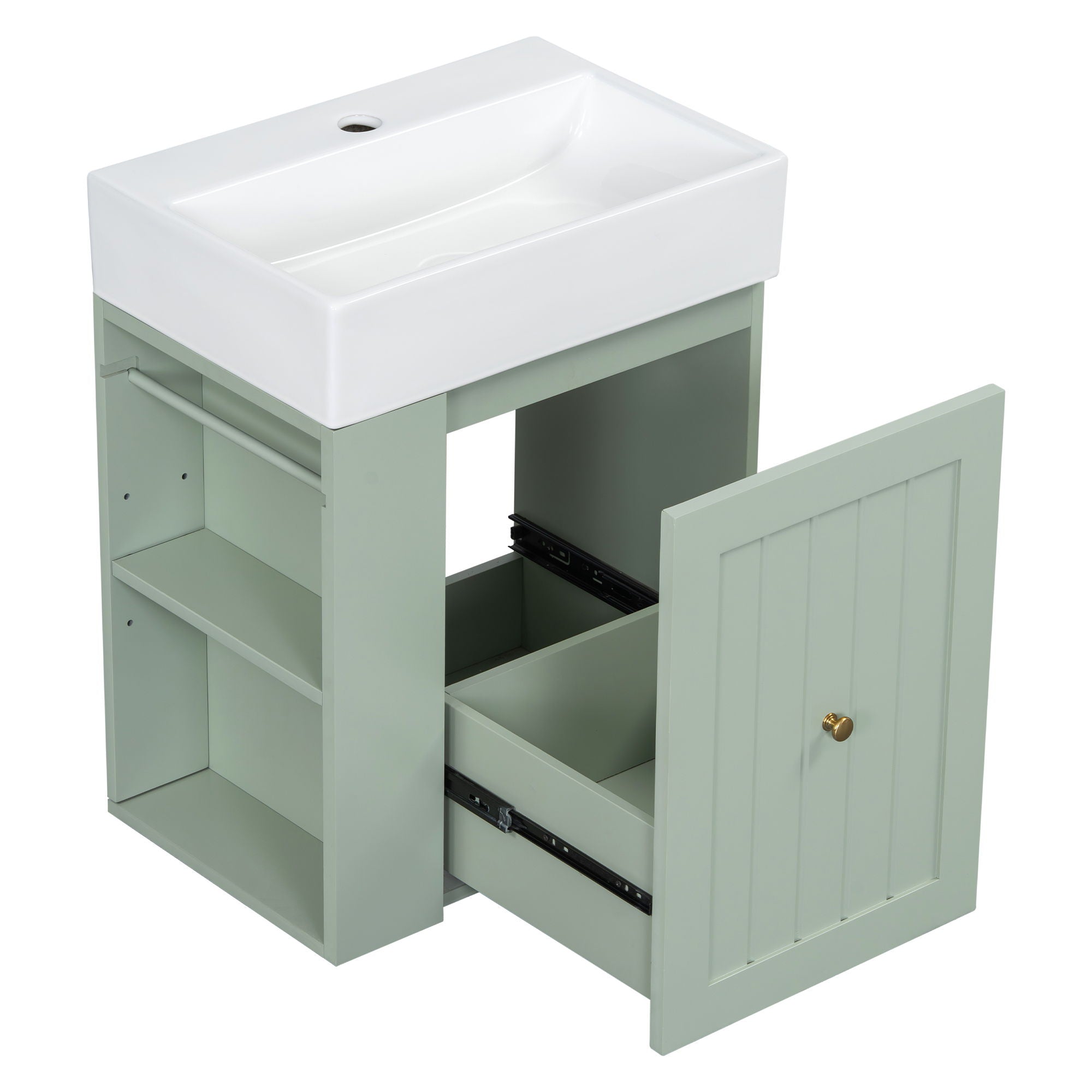 Modern Bathroom Vanity With Sink, Storage Cabinet, Drawer & Side Shelf