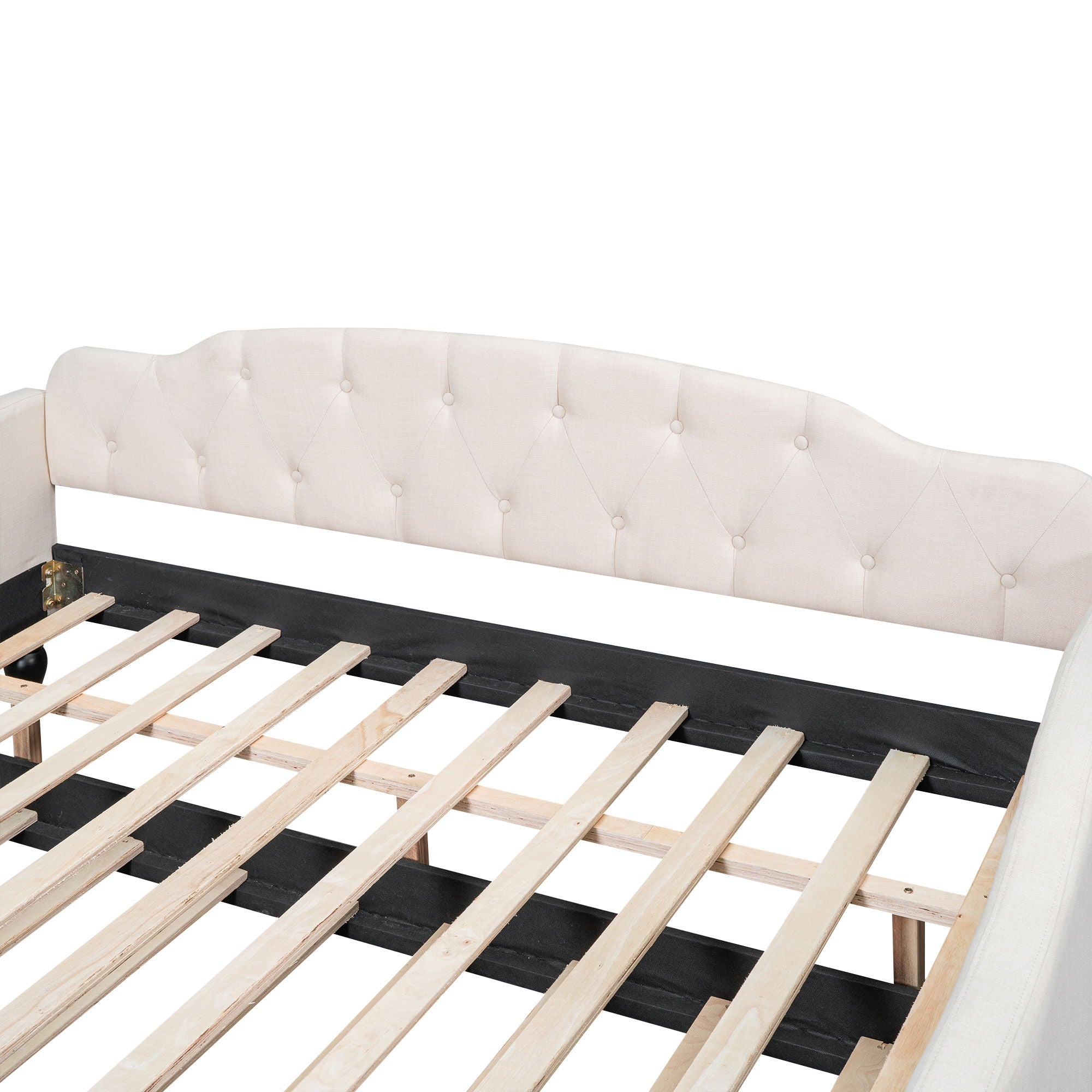 Upholstered Tufted Full Size Daybed With Twin Trundle - Beige