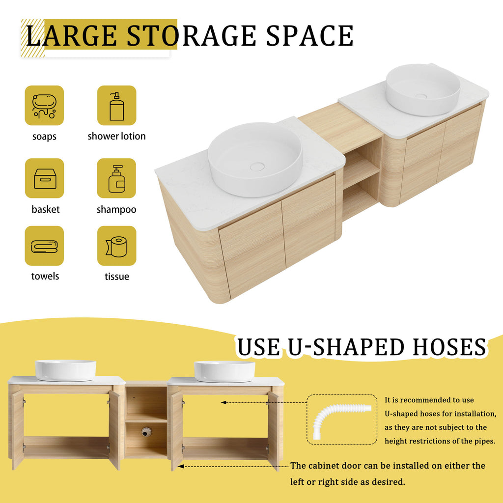 Mounted Bathroom Vanity With Art Sink, 1 Storage Shelf, Soft Close Door