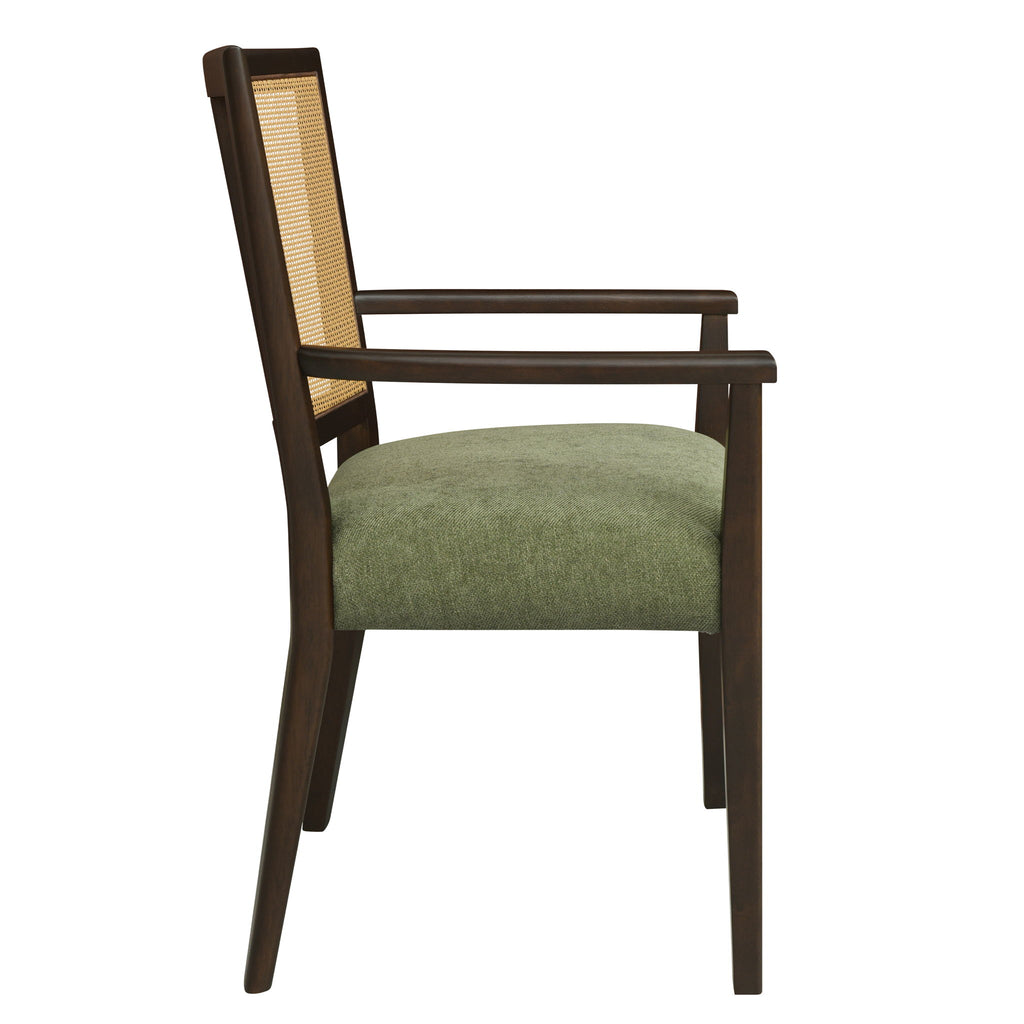 Mid Century Modern Arm Dining Chair Set With Rattan Backrest
