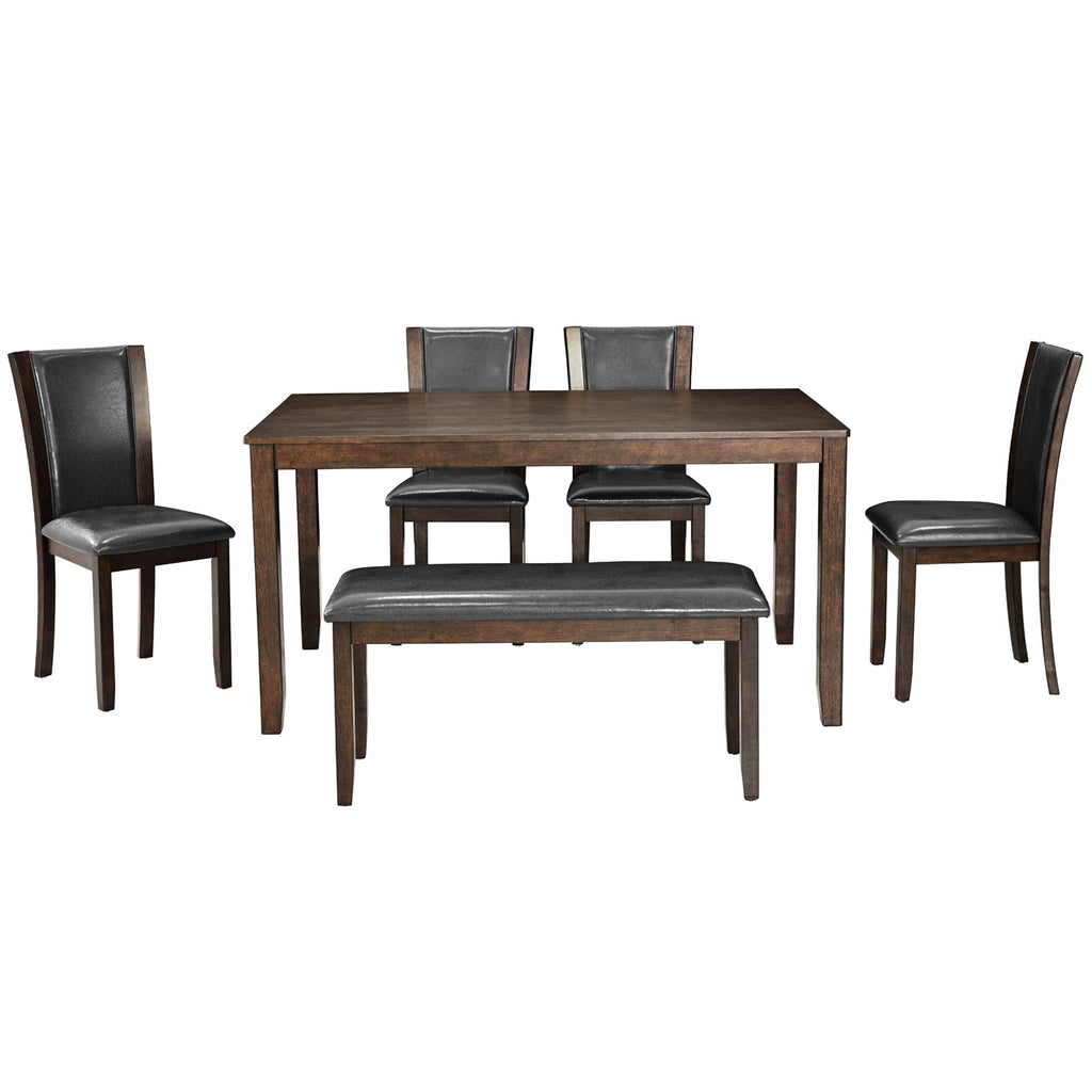 6 Piece Dining Table Set & Bench And Chairs For Dining Room - Dark Walnut