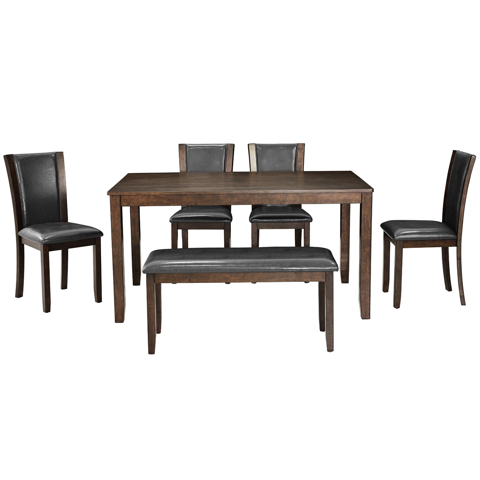 6 Piece Dining Table Set & Bench And Chairs For Dining Room - Dark Walnut
