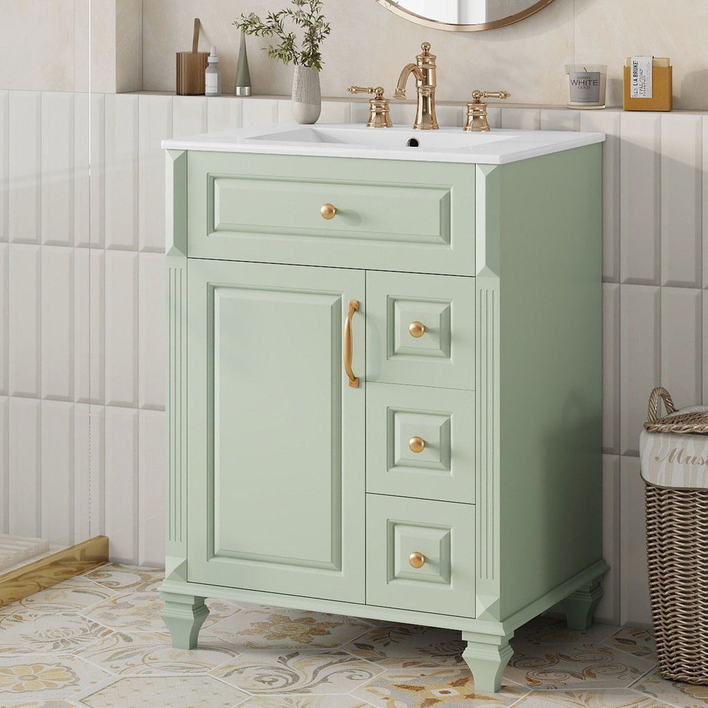 Freestanding Bathroom Vanity With Sink, 3 Drawers & Flip-Out Drawer