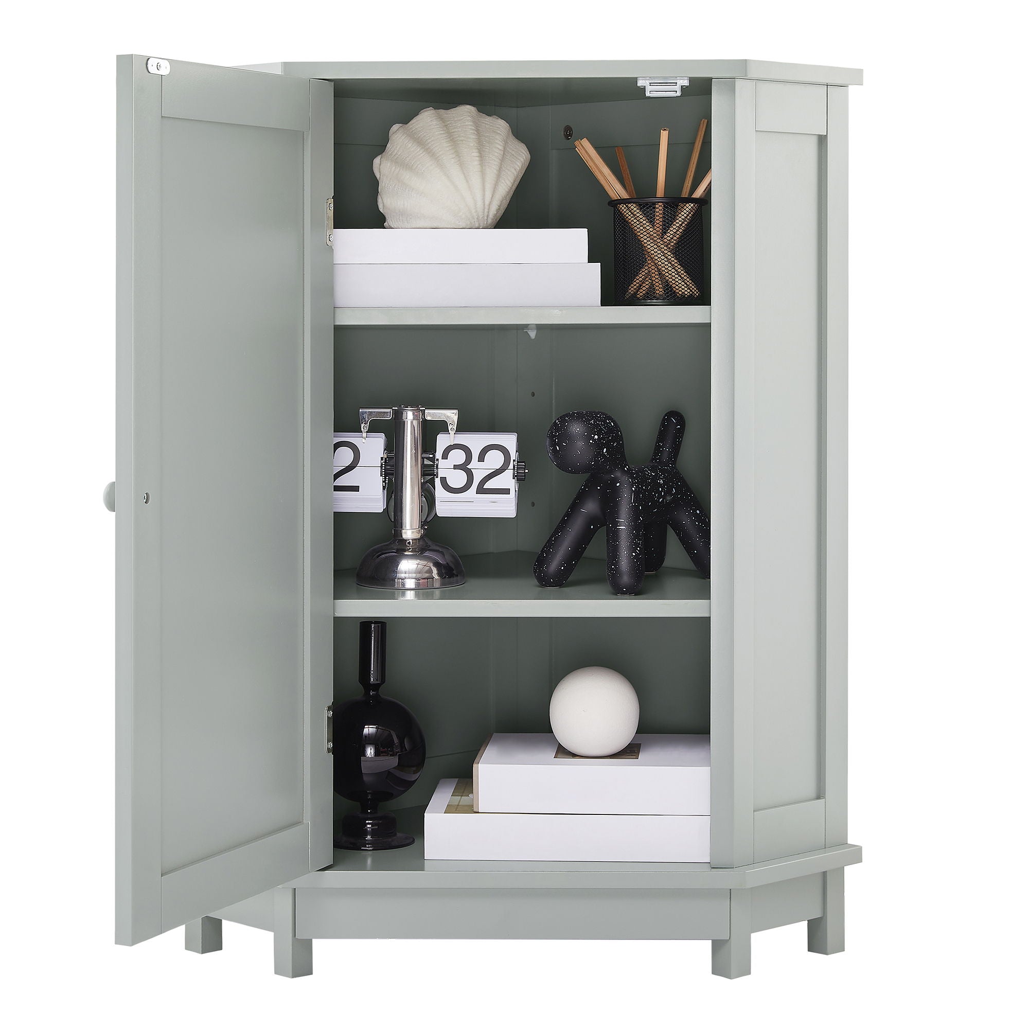 Triangle Corner Bathroom Cabinet With Adjustable Shelf, Storage Unit - Gray