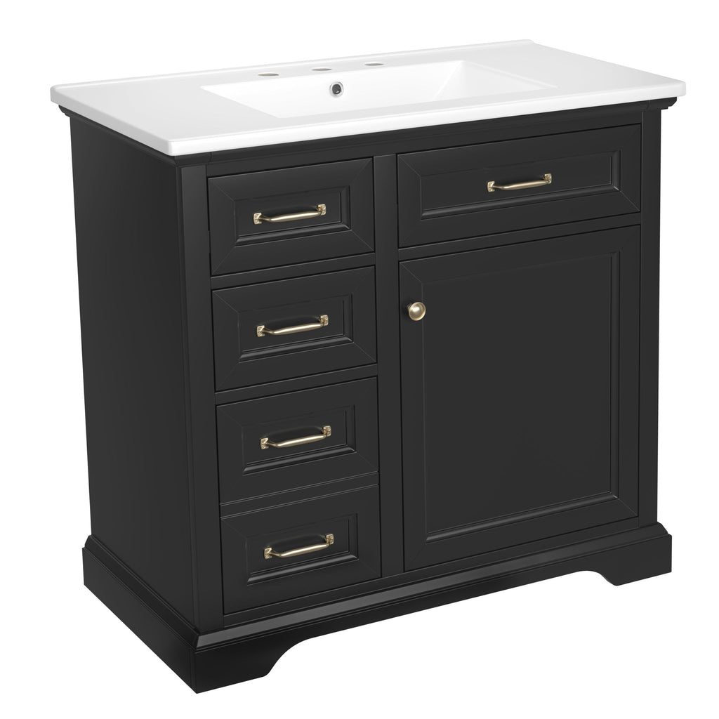 Modern Bathroom Vanity With Sink Top, 4 Drawers And 1 Soft-Close Door