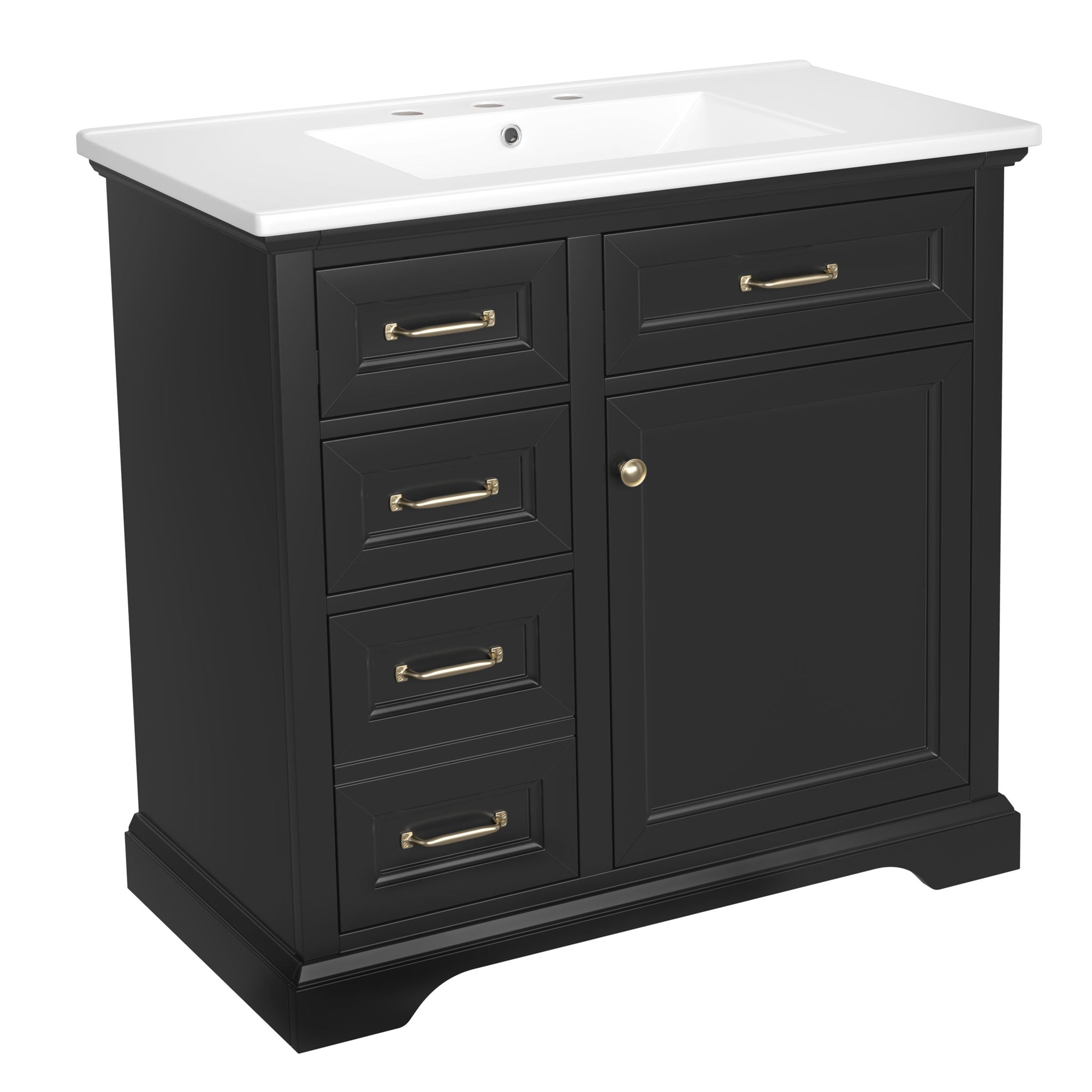 Modern Bathroom Vanity With Sink Top, 4 Drawers And 1 Soft-Close Door