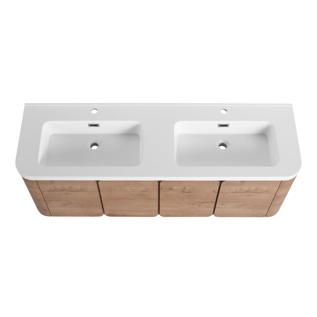 Wall Mounted Bathroom Vanity With Sink, 3 Soft Close Doors