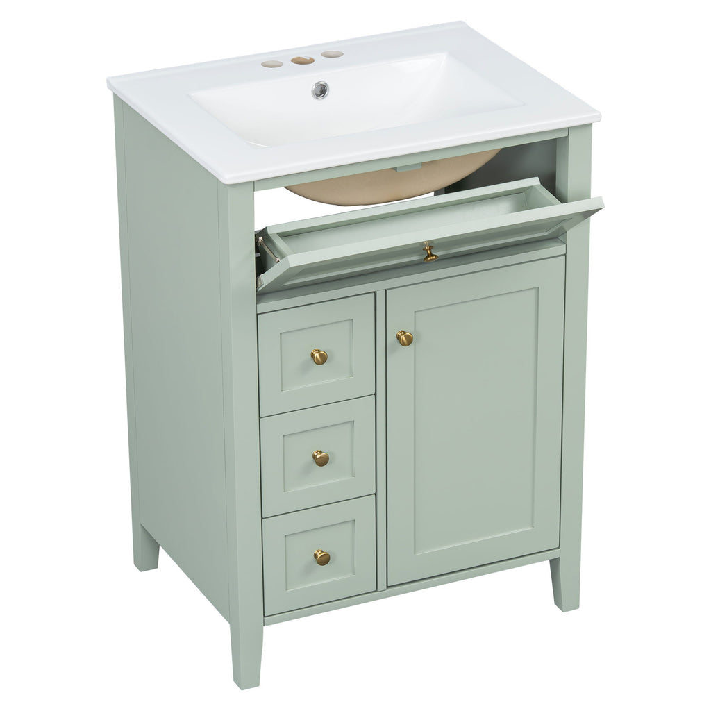 Bathroom Vanity With Sink, 3 Drawers & Cabinet With Adjustable Shelves