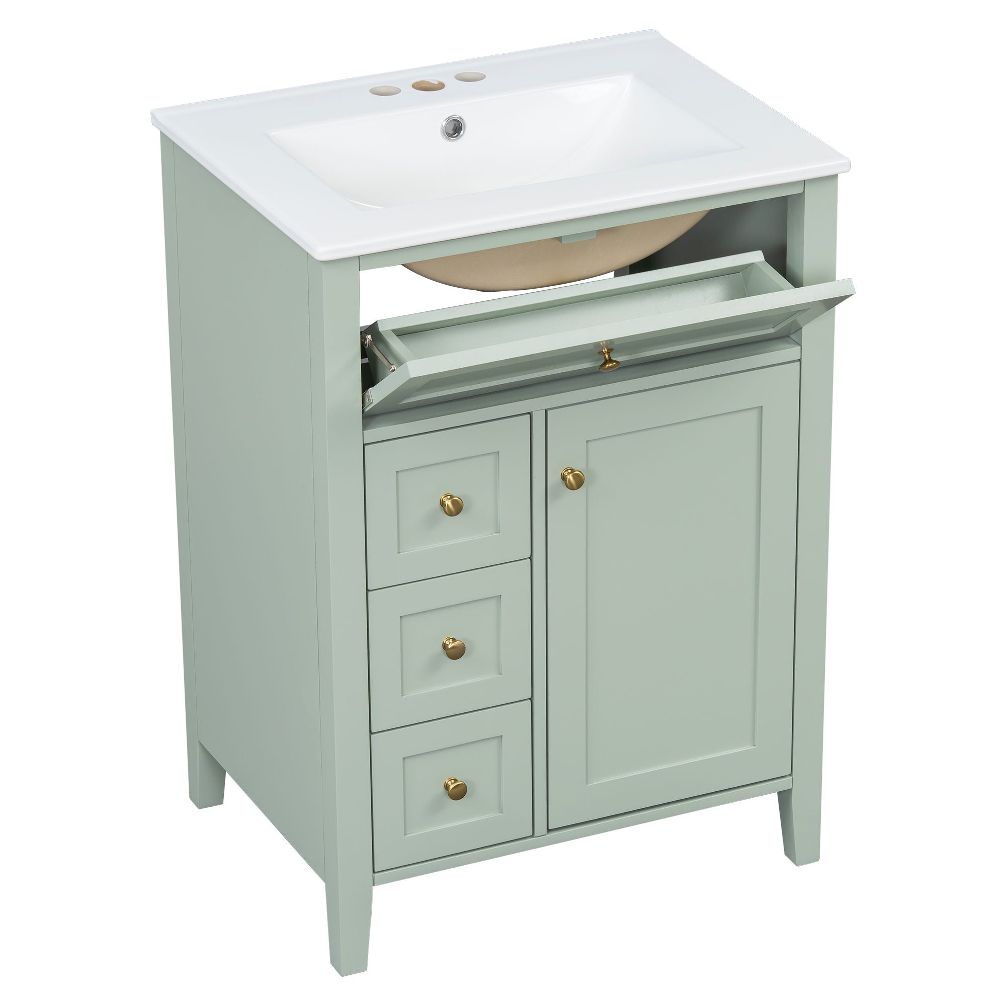 Bathroom Vanity With Sink, 3 Drawers & Cabinet With Adjustable Shelves