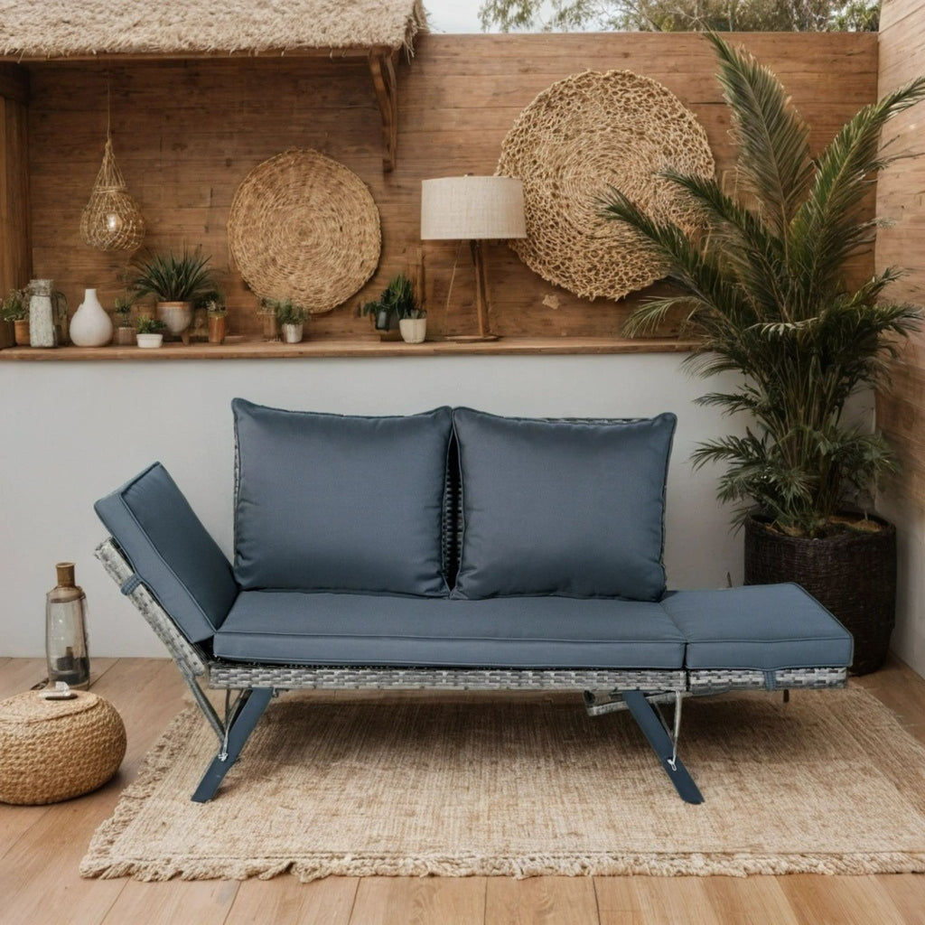1 Pieces Patio Wicker Side Foldable Bench Patio Backyard Conversation Bench Gray Wicker - Dark Gray / Gray
