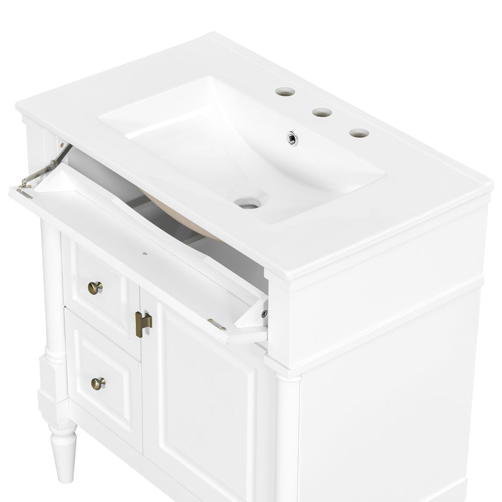 Modern Bathroom Vanity With Sink, Freestanding Cabinet With Flip Drawer & Adjustable Shelf