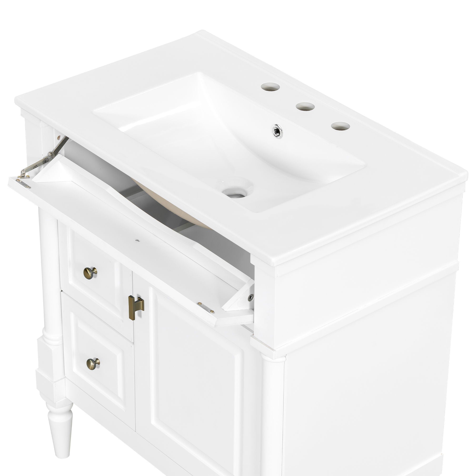 Modern Bathroom Vanity With Sink, Freestanding Cabinet With Flip Drawer & Adjustable Shelf