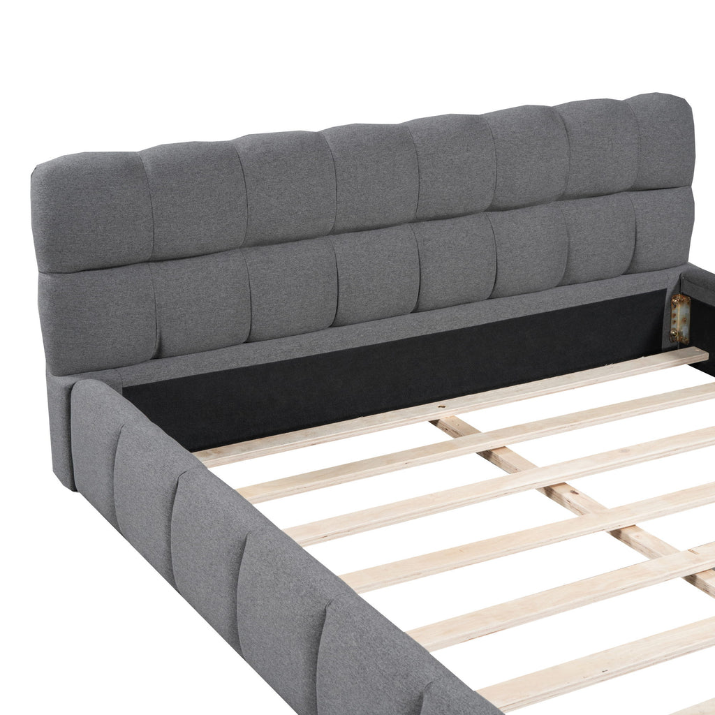 Upholstered Platform Bed With Thick, Grounded Bed With Solid Frame