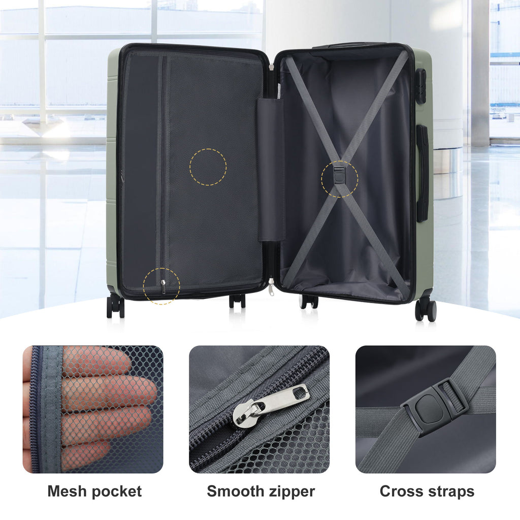 Lightweight Hardshell Luggage Set With Double Spinner Wheels, Password Lock, Cosmetic Case, 20" / 24" / 28" Luggages, Duffel Bag & Toiletry Bag - Blue / Green / Pink