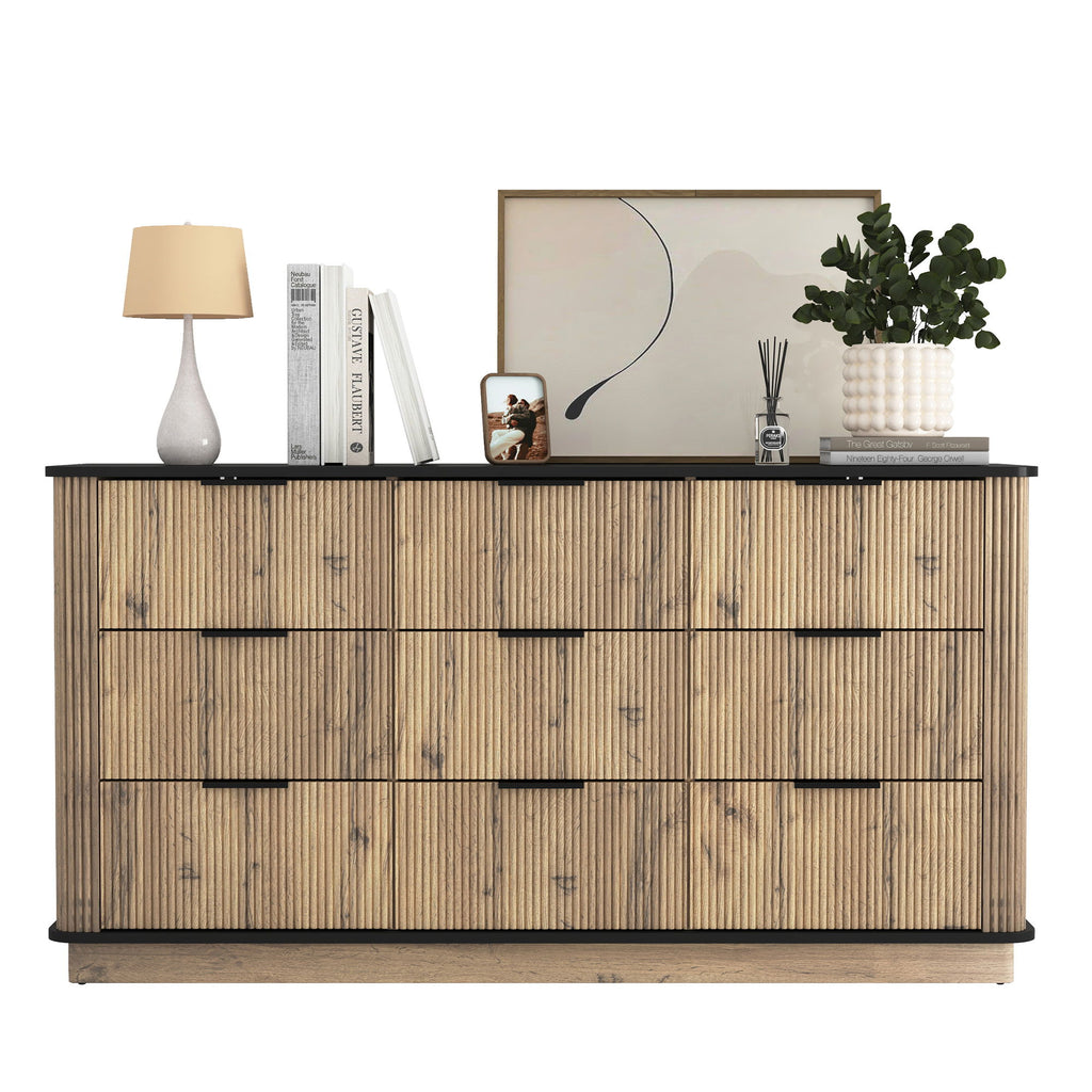 Modern 9 Drawer Cabinet With Metal Rounded Corners Multi Functional Storage - Black