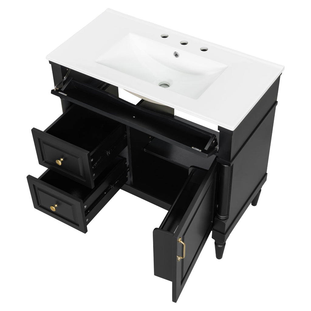 Freestanding Bathroom Vanity With Sink, Adjustable Shelf, Flip Drawer
