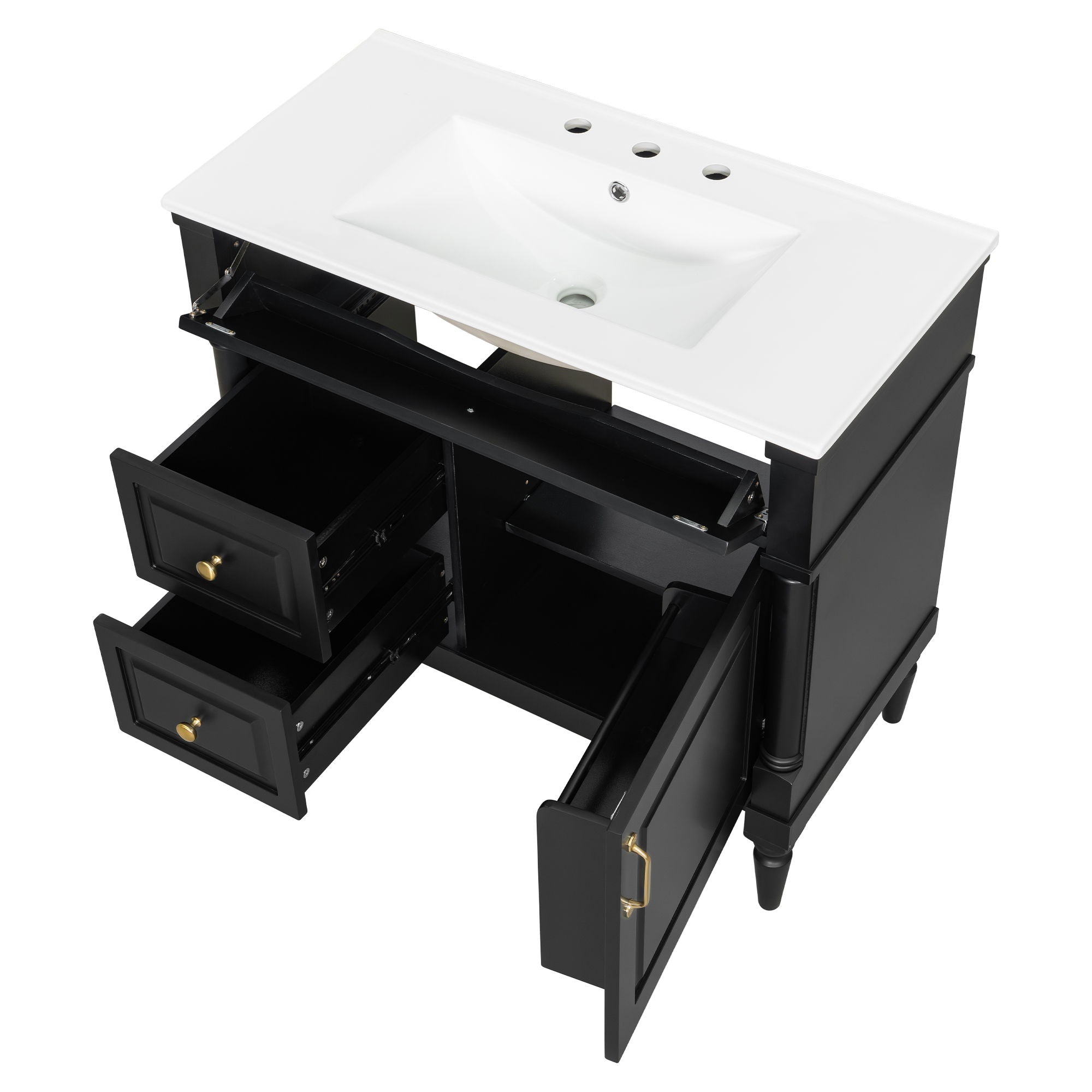 Freestanding Bathroom Vanity With Sink, Adjustable Shelf, Flip Drawer