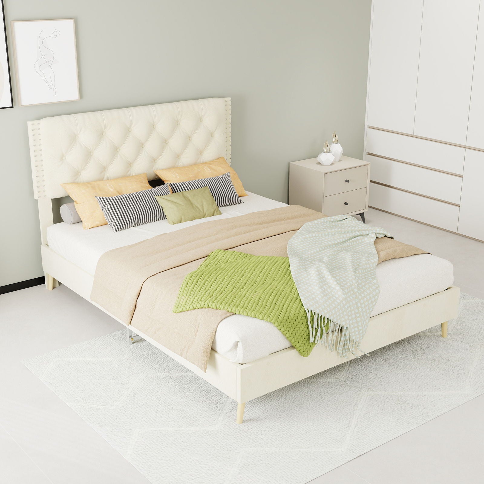 Upholstered Bed With Tufted Headboard