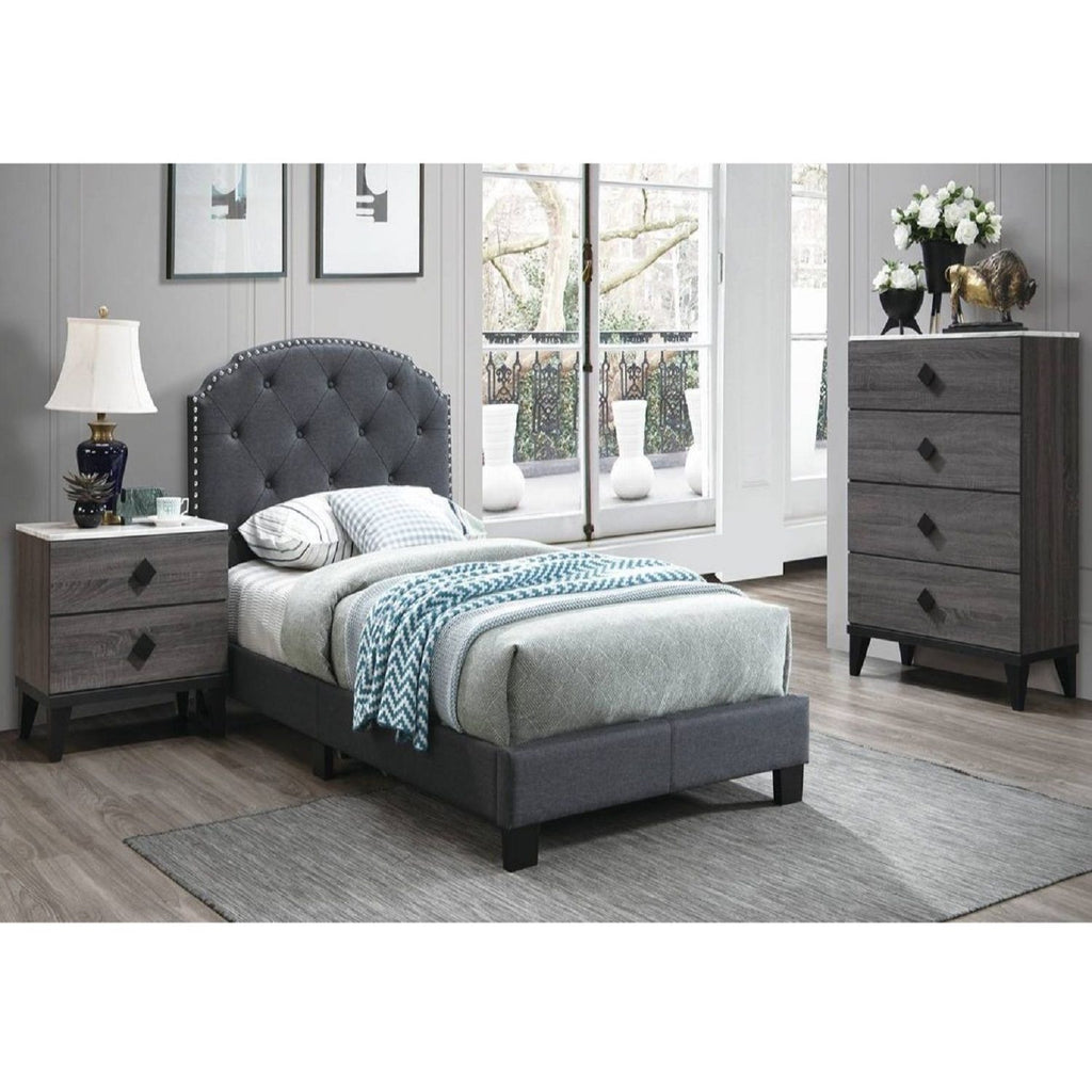 Button Tufted Bed With Nailhead Trim