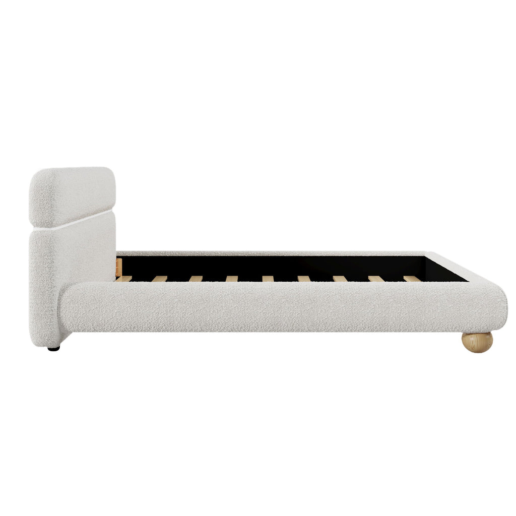 Queen Size Low Profile Upholstered Bed - White