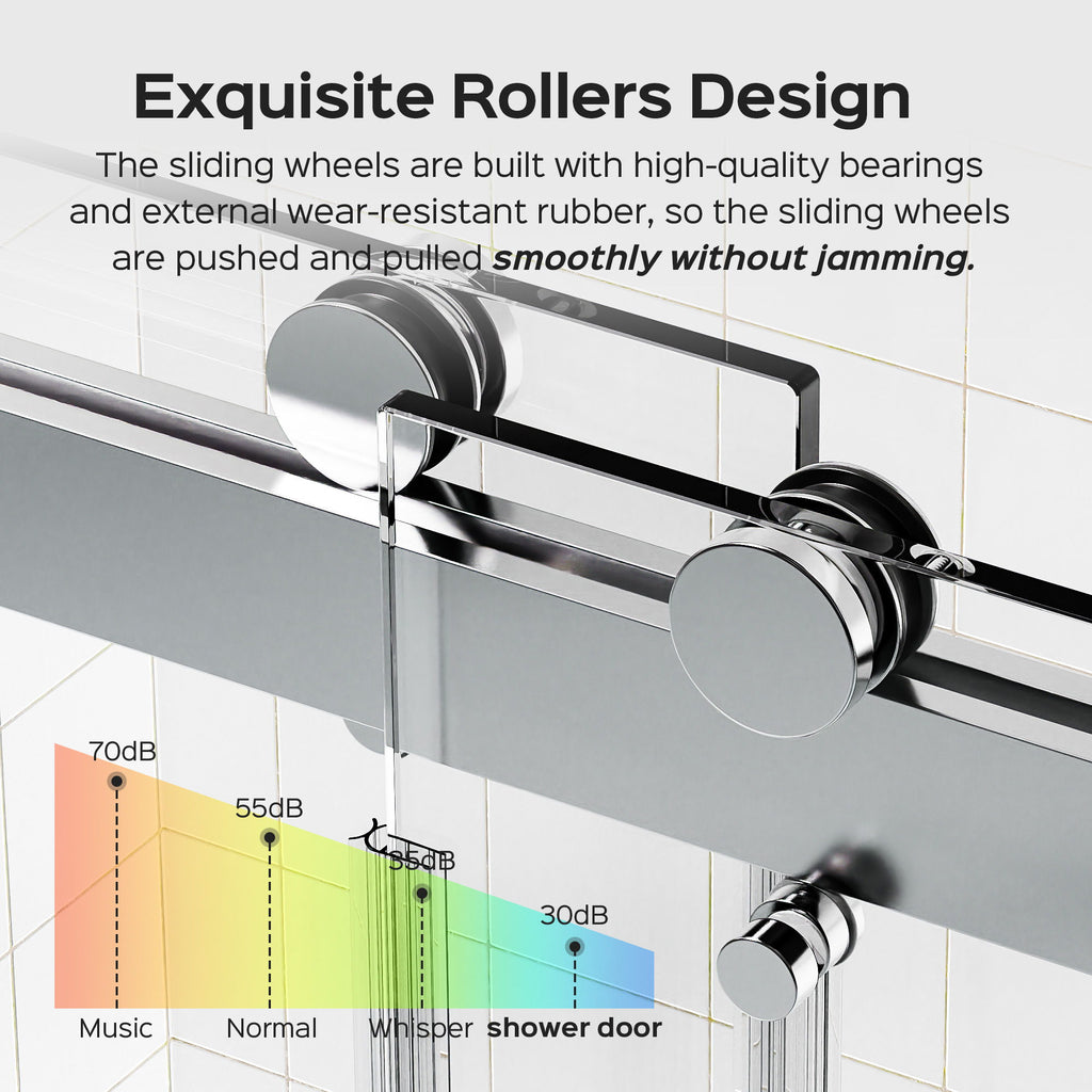 Frameless Double Sliding Shower Door In, Thick Tempered Glass, Reversible Installation