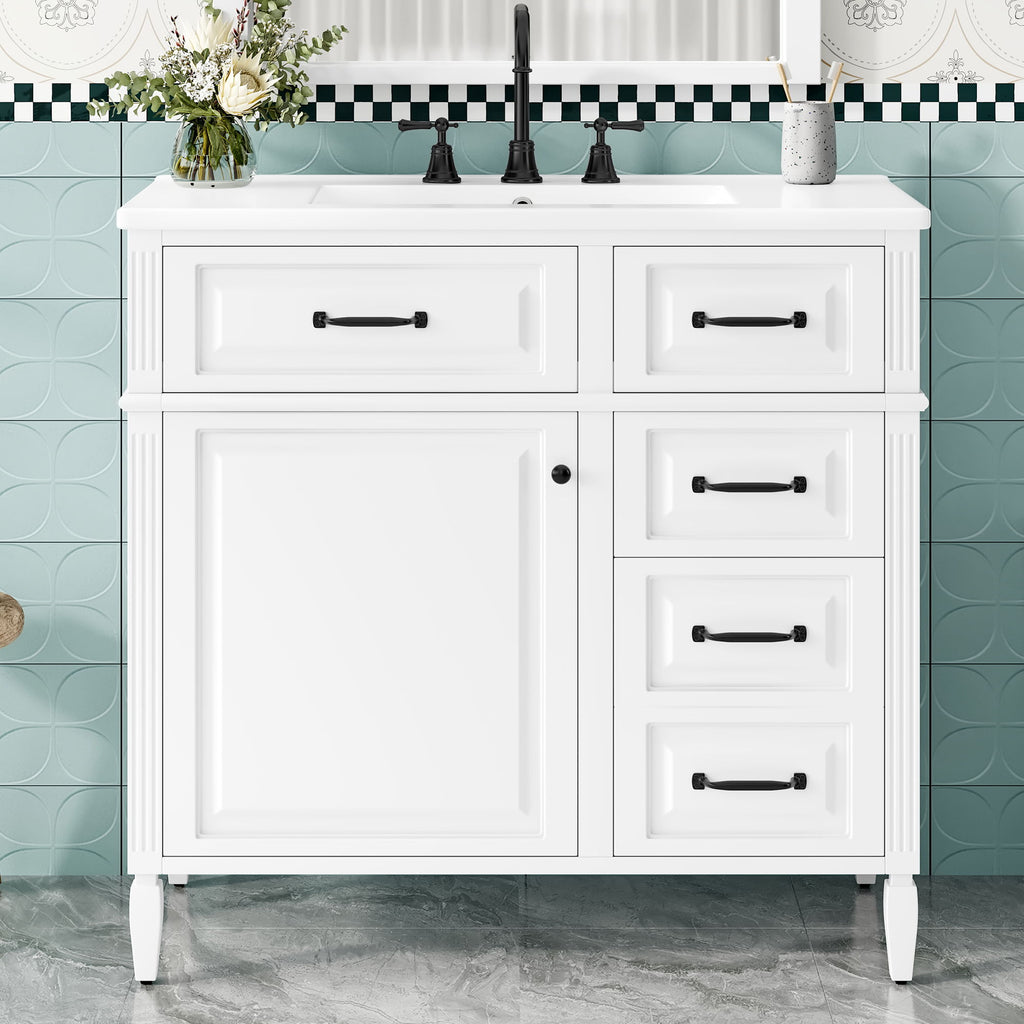 Modern Bathroom Vanity With Sink Top, Flip Drawer Design