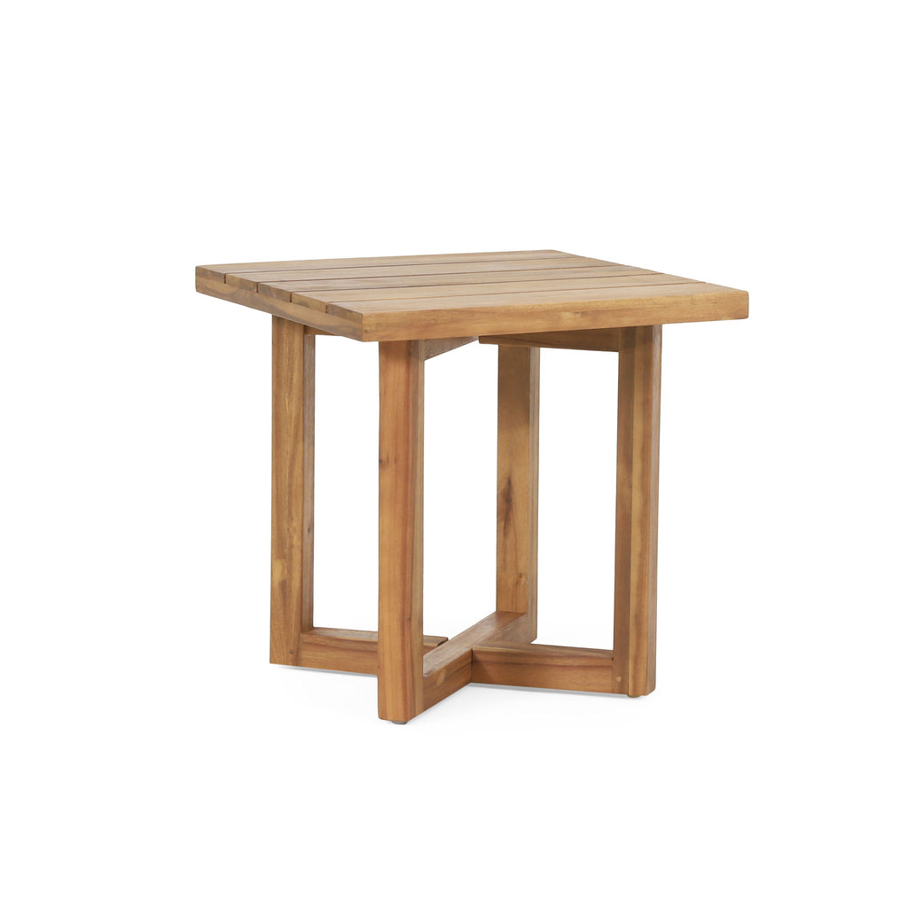 2 Swivel Chairs With Slat Top X Stretcher Side Table - Acacia Wood / Beige