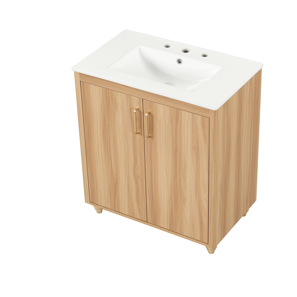 30" Bathroom Vanity With Sink, Cabinet With Doors And Drawer, Rectangular Shape - Natural