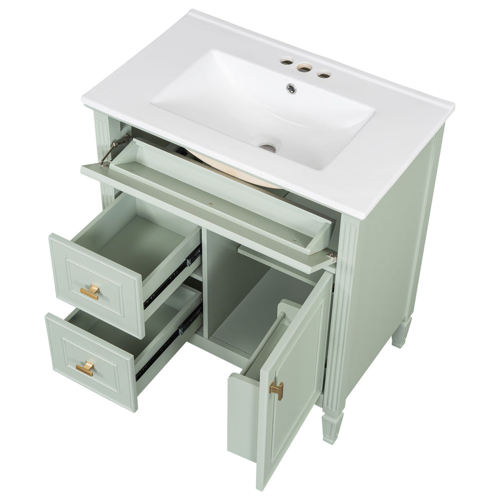 Modern Bathroom Vanity With Sink, 1 Flip Drawer And 2 Drawers, Adjustable Shelf