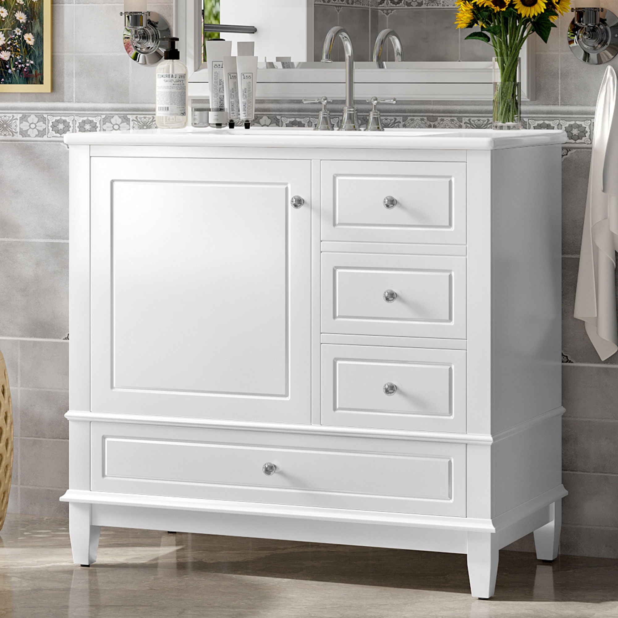 Modern Bathroom Vanity With Sink, 3 Drawers & Cabinet