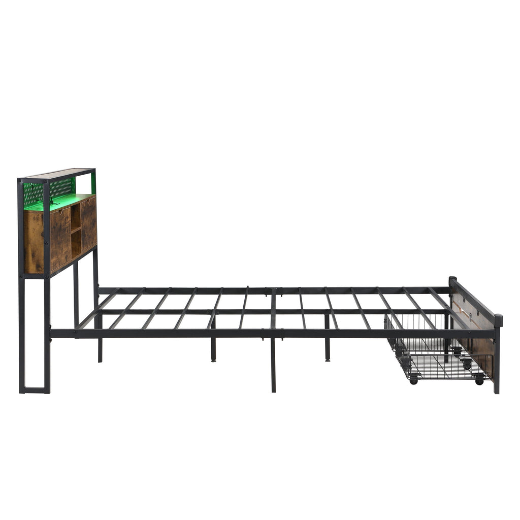 Modern Platform Bed, USB Charging Station, 2 Drawers, LED Lights