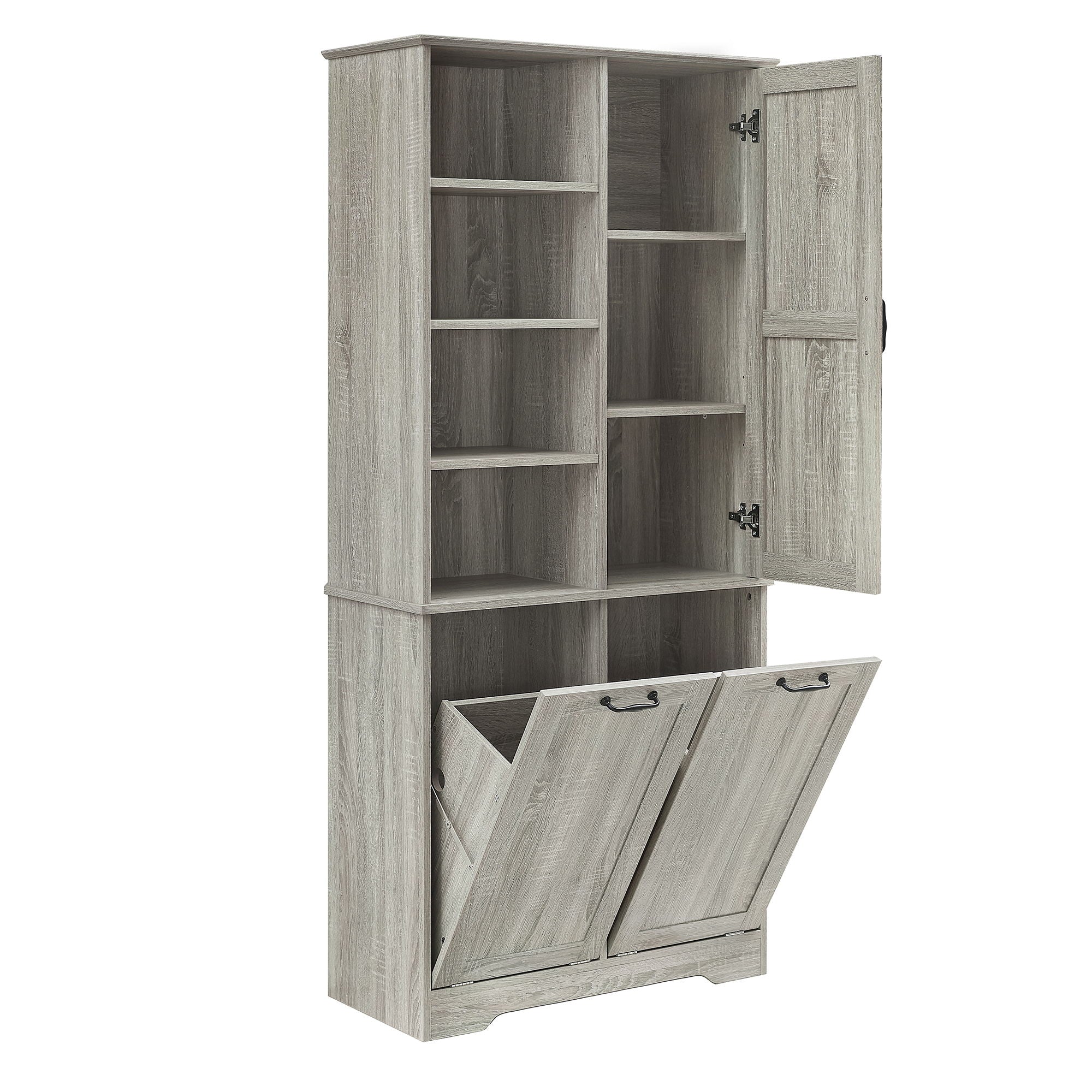 Freestanding Bathroom Storage Cabinet With Doors And Drawers, Adjustable Shelves, Tilt-Out Laundry Hamper