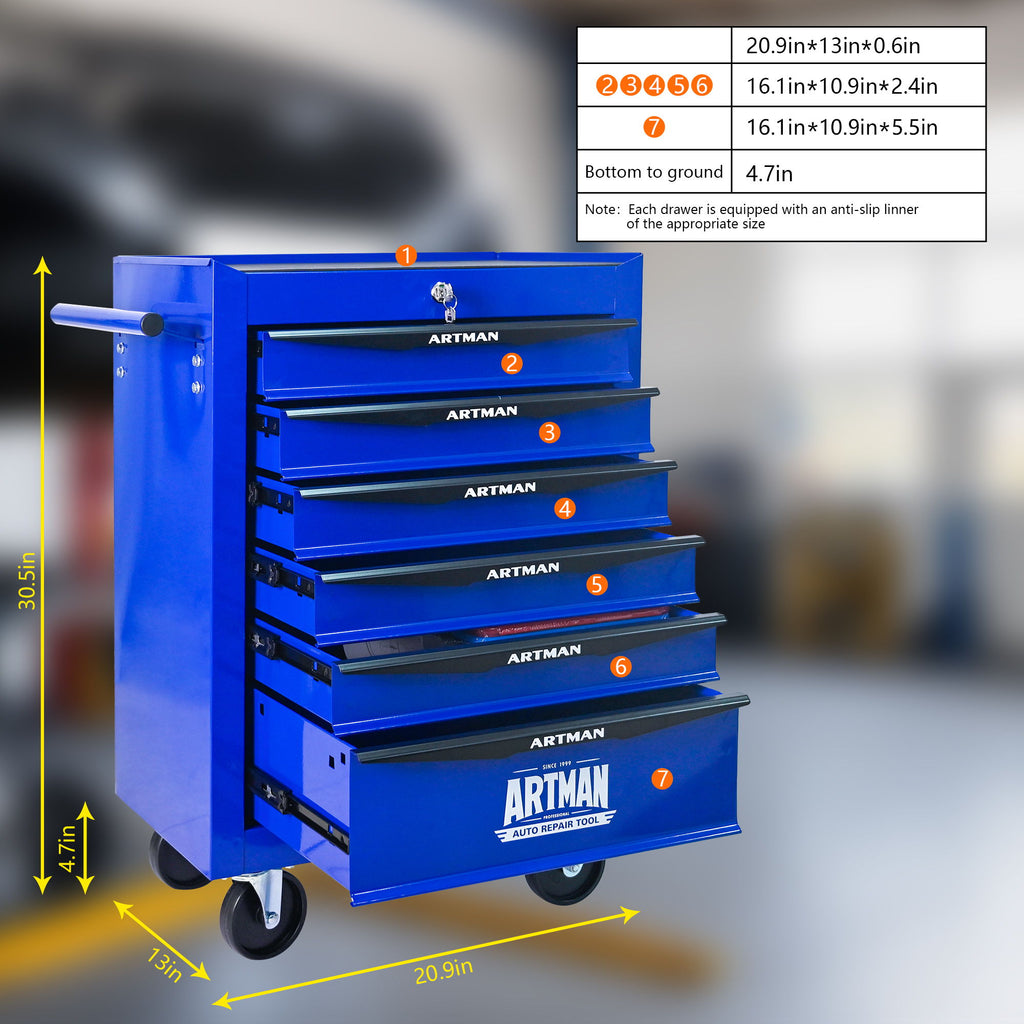 Rolling Metal Tool Chest With Drawers, Steel Storage Cabinet With Ball Bearing Slides