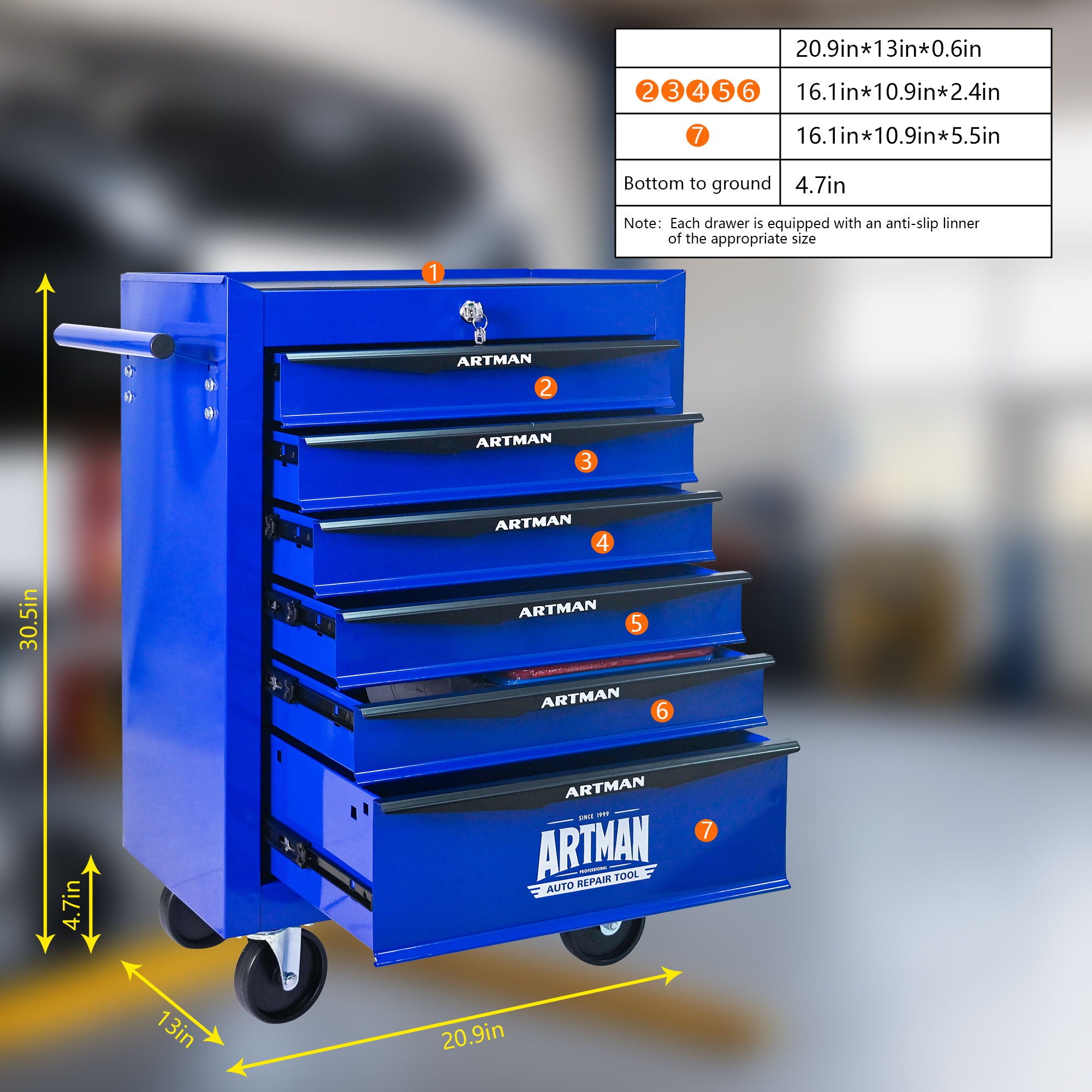 Rolling Metal Tool Chest With Drawers, Steel Storage Cabinet With Ball Bearing Slides