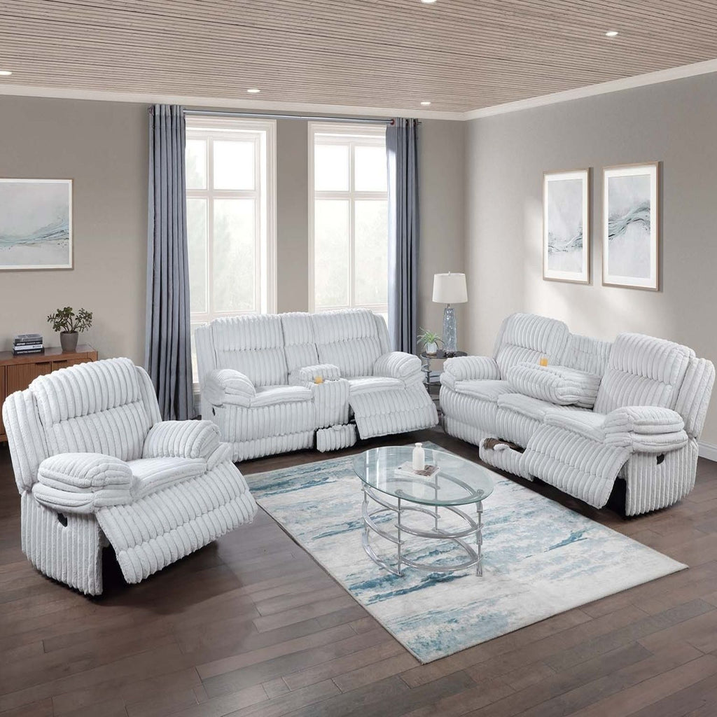 Motion Recliner Sofa With Fold-Down Table, Manual Recline, Charging Station & Cup Holders