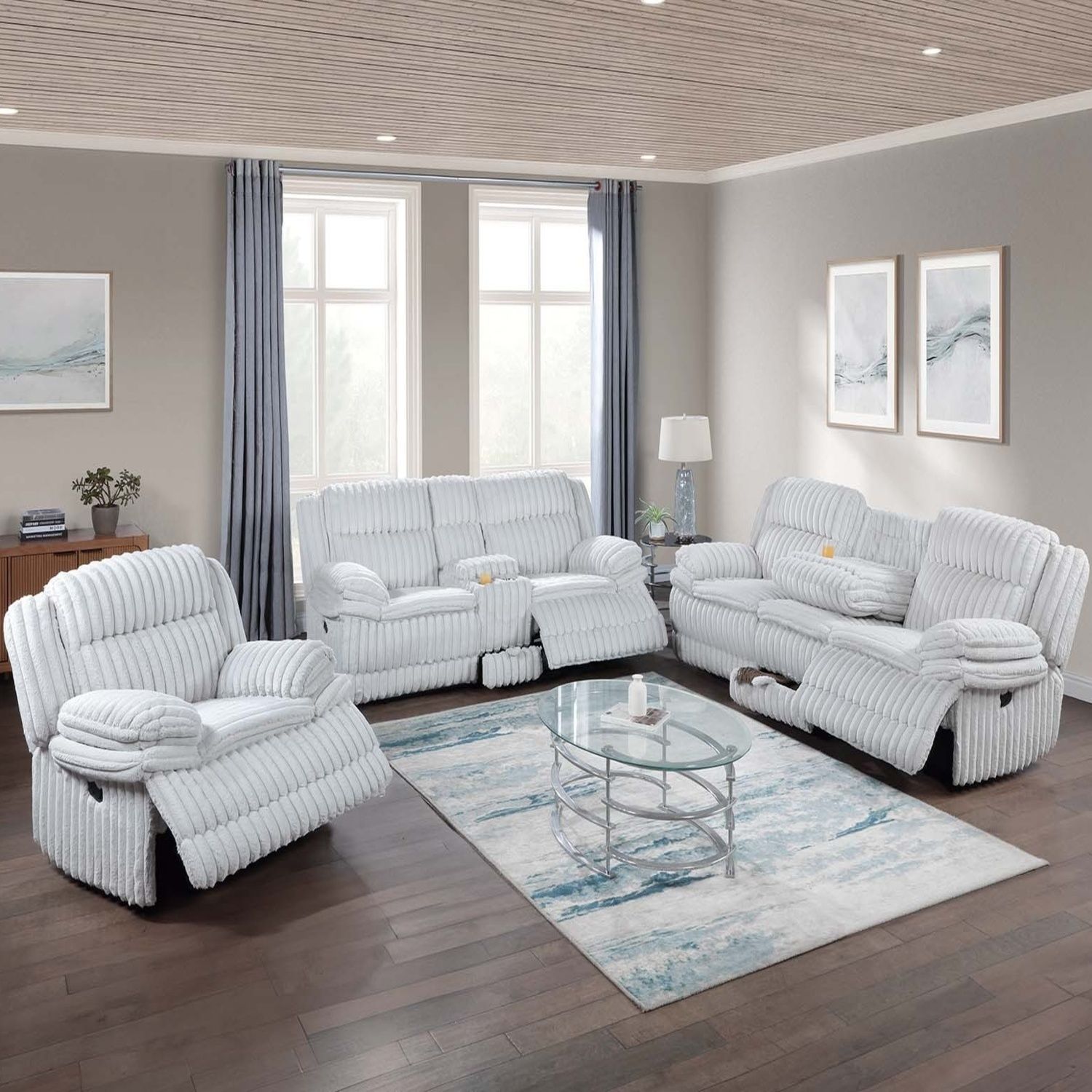 Motion Recliner Sofa With Fold-Down Table, Manual Recline, Charging Station & Cup Holders