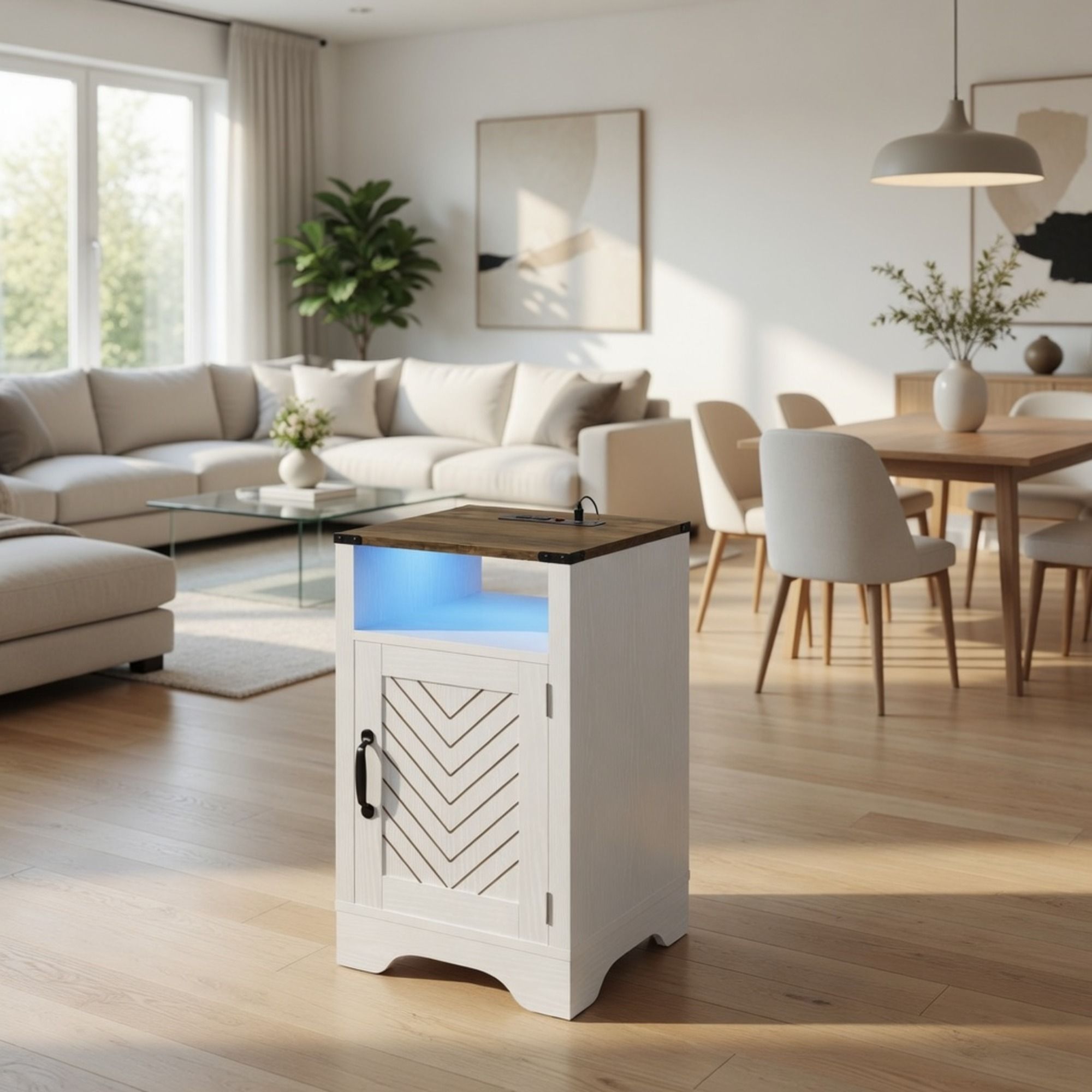 Farmhouse Nightstand With Charging Station & Storage