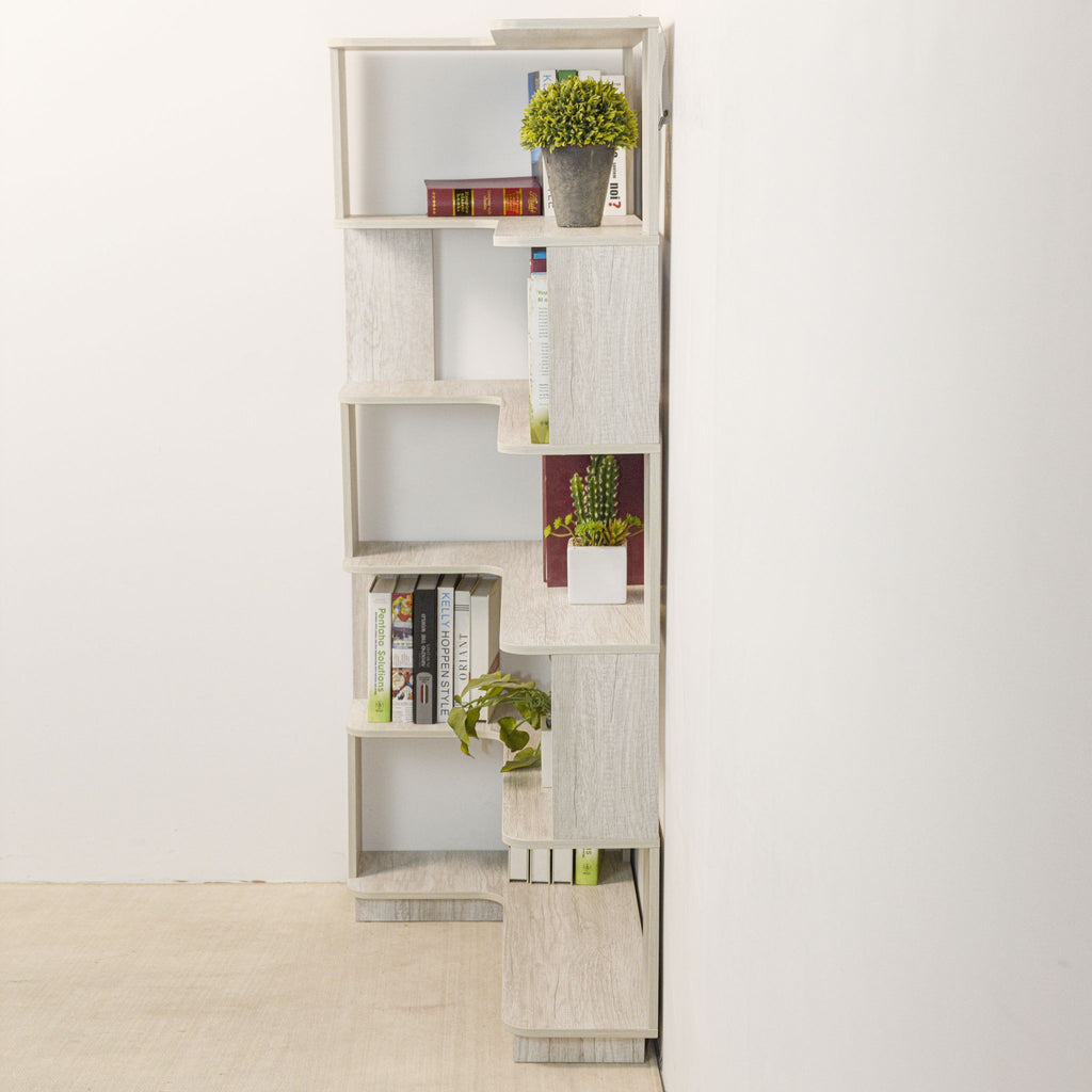 L-Shaped Corner Bookshelf 90Cm Extended Size 5 Tier Freestanding Display Shelf With Anti Tip Safety Features - Light Gray