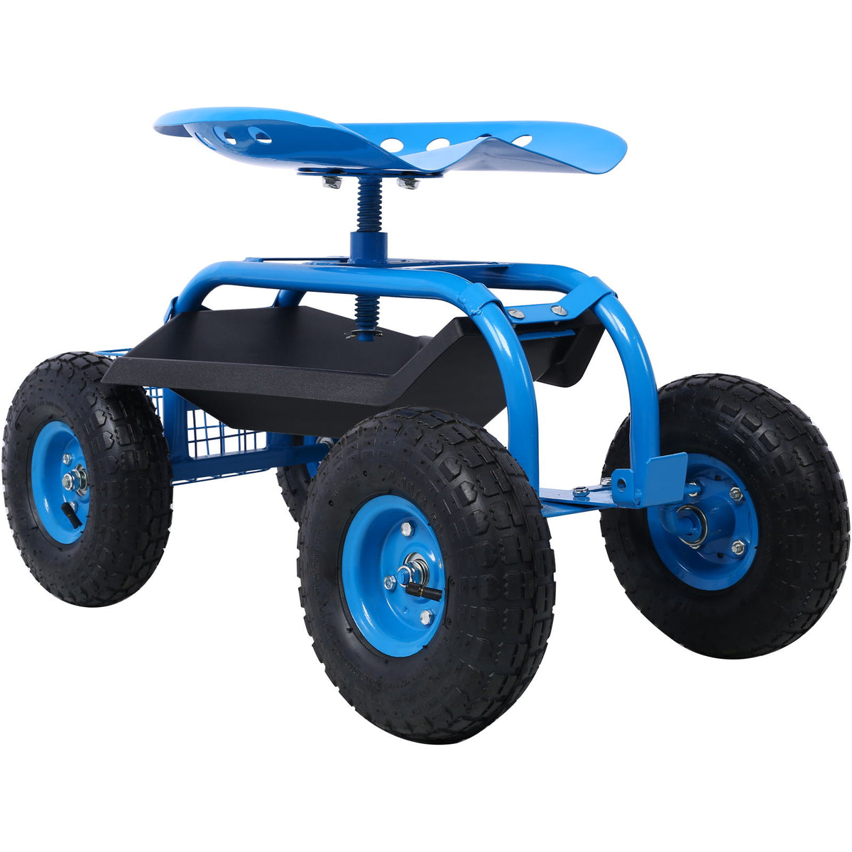 Rolling Garden Scooter Cart Seat With Wheels, 360 Swivel Seat, Tool Tray