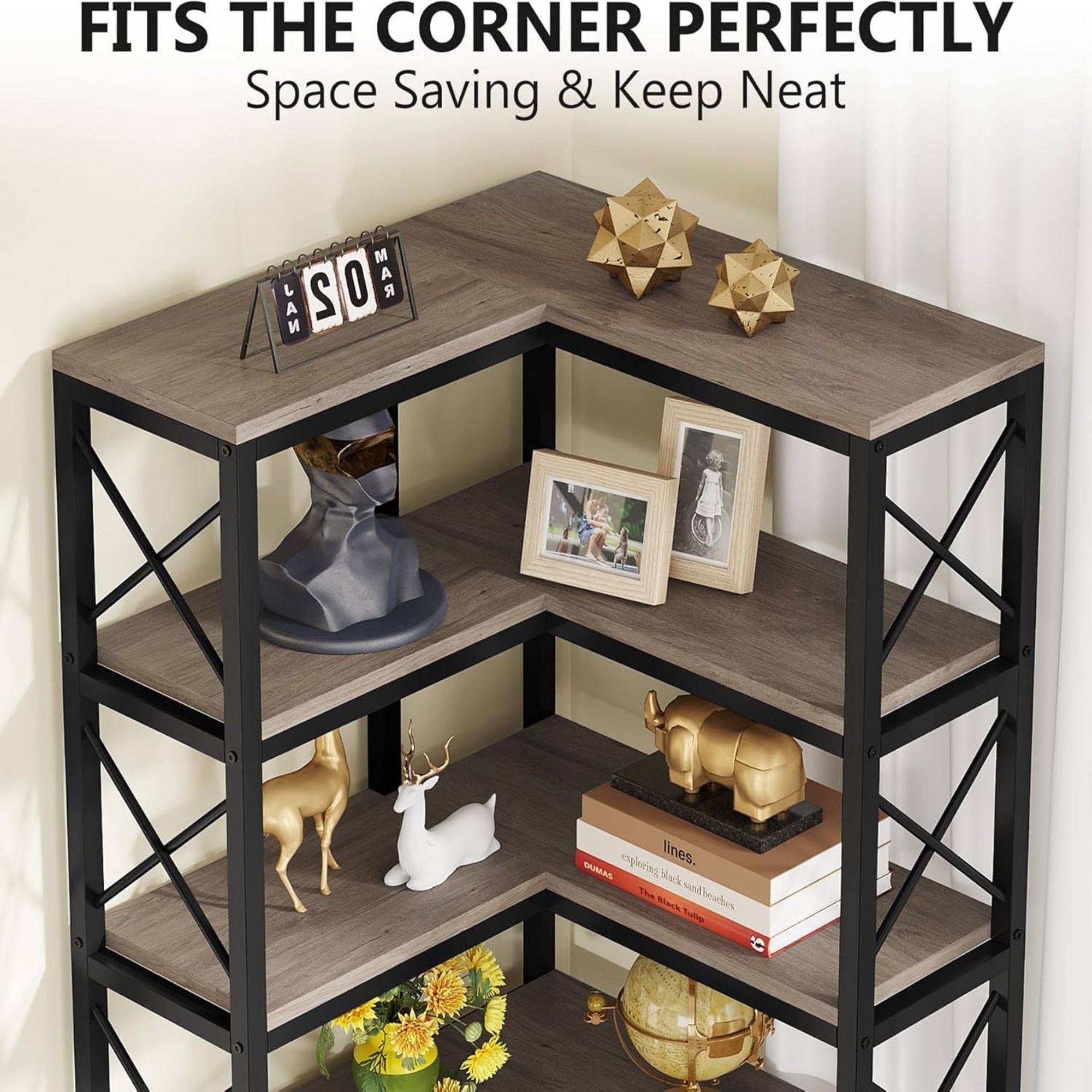 7 Tier Corner Bookshelf, Storage Unit For Living Room