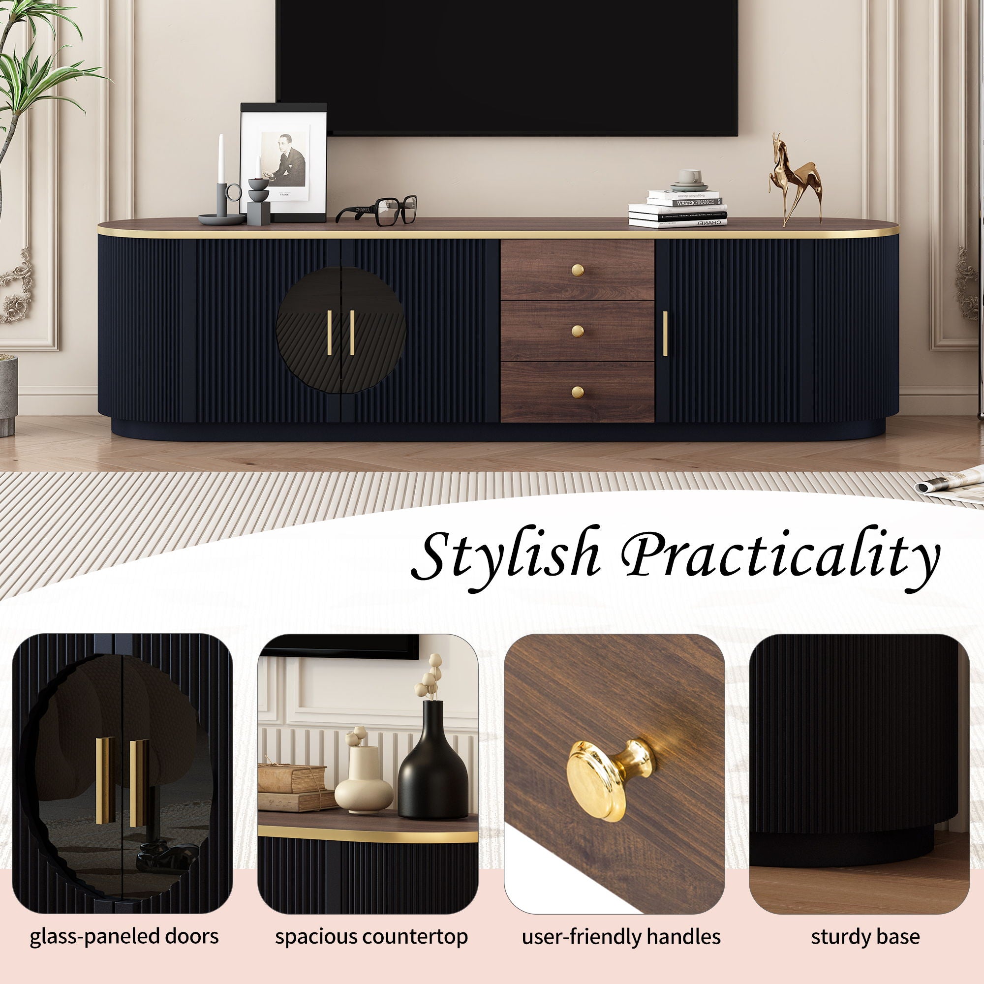 Modern Minimalist TV Stand For TVs Up To 80" With 3 Drawers And 1 Shelf