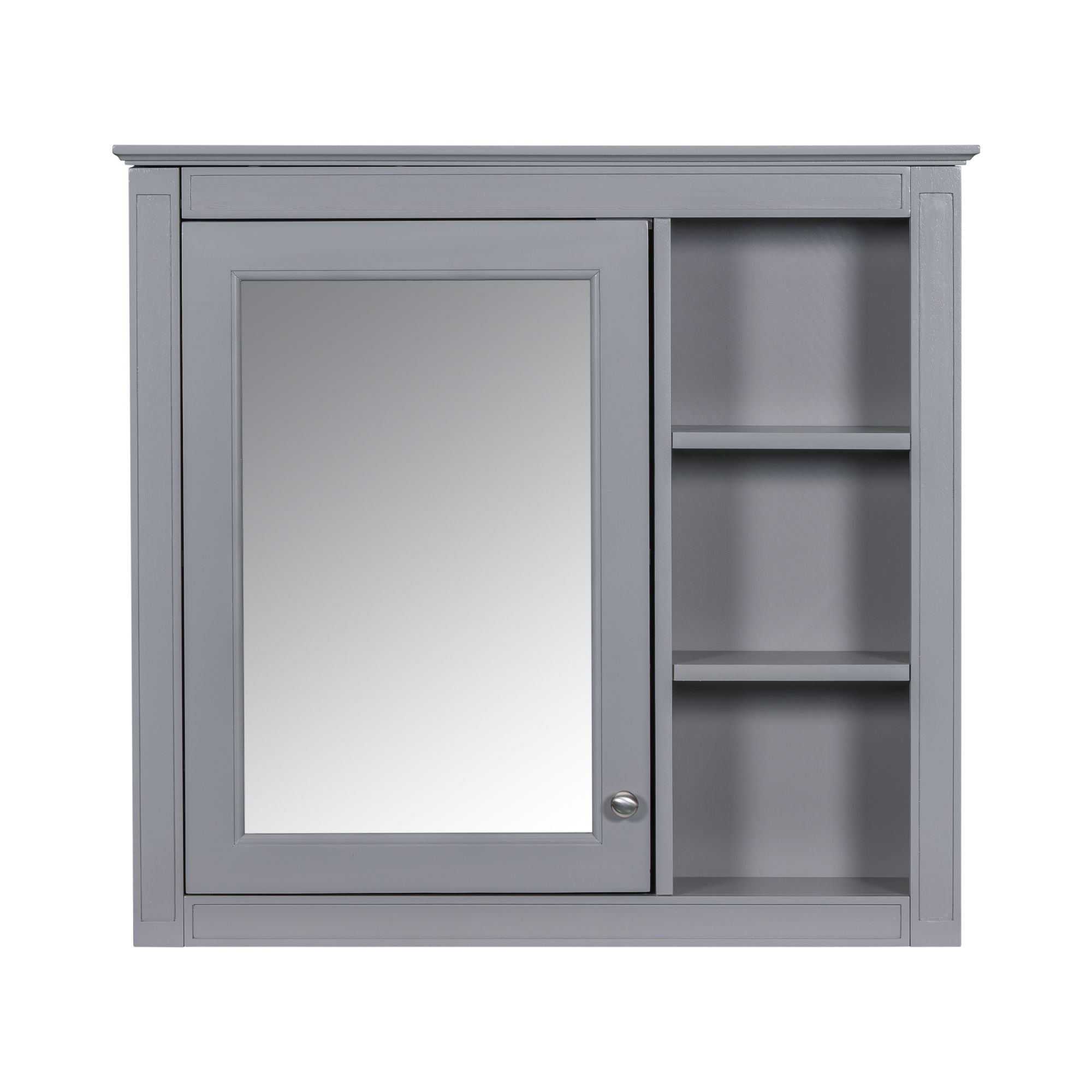 Bathroom Vanity With Top Sink, Freestanding Storage Cabinet With 2 Doors And 3 Drawers, Mirror Cabinet Included - Gray